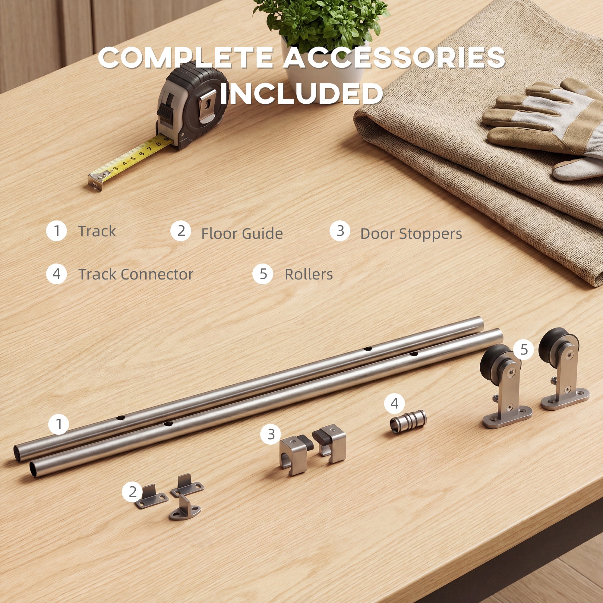 Sliding Door Hardware Kit Smooth Quiet 304 Stainless Steel for 180cm Track Sliver Tone