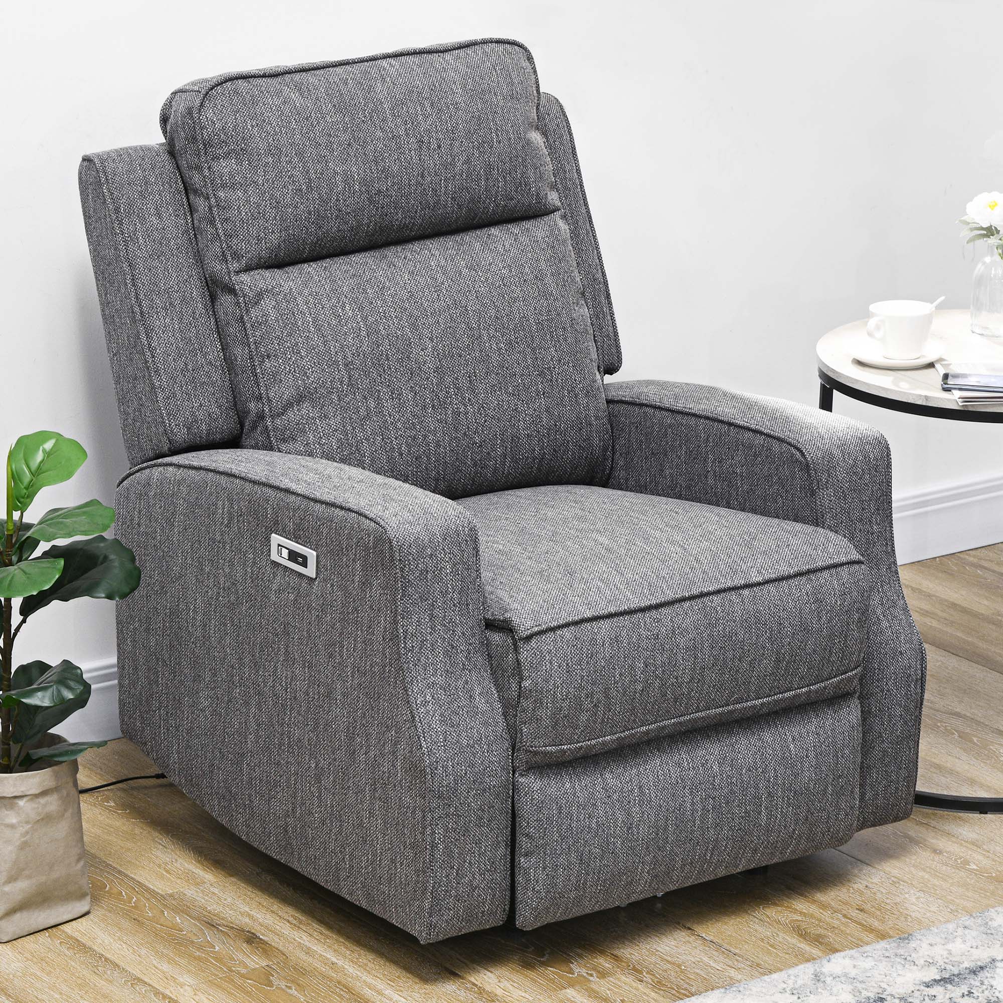 150° Electric Reclining Chair, with USB port and Footrest - Charcoal Grey