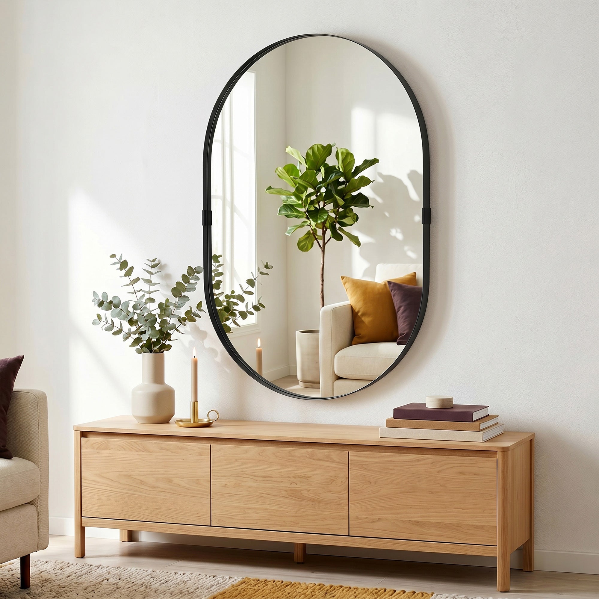 Wall Mirror, Bathroom Mirror with Elevated Aluminium Alloy Frame, 60 x 90 cm, Black