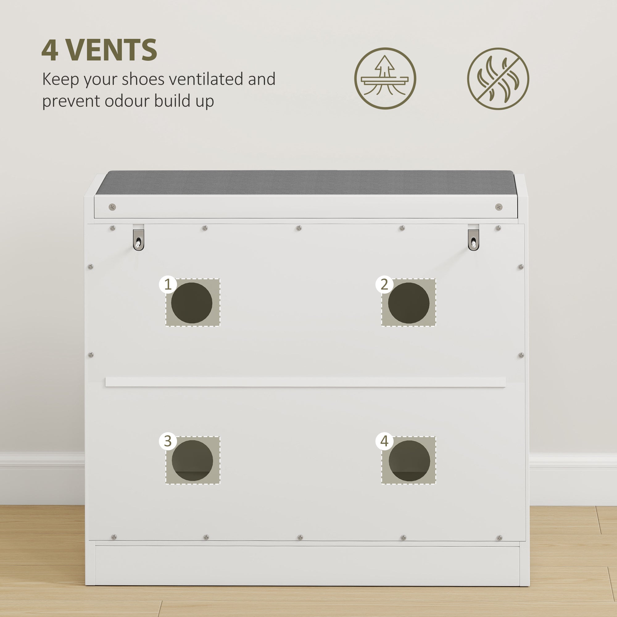 Shoe Storage with Seat, Upholstered Entryway Bench, Shoe Bench with 1 Flip Drawer and 4 Vents for 5 Pairs of Shoes