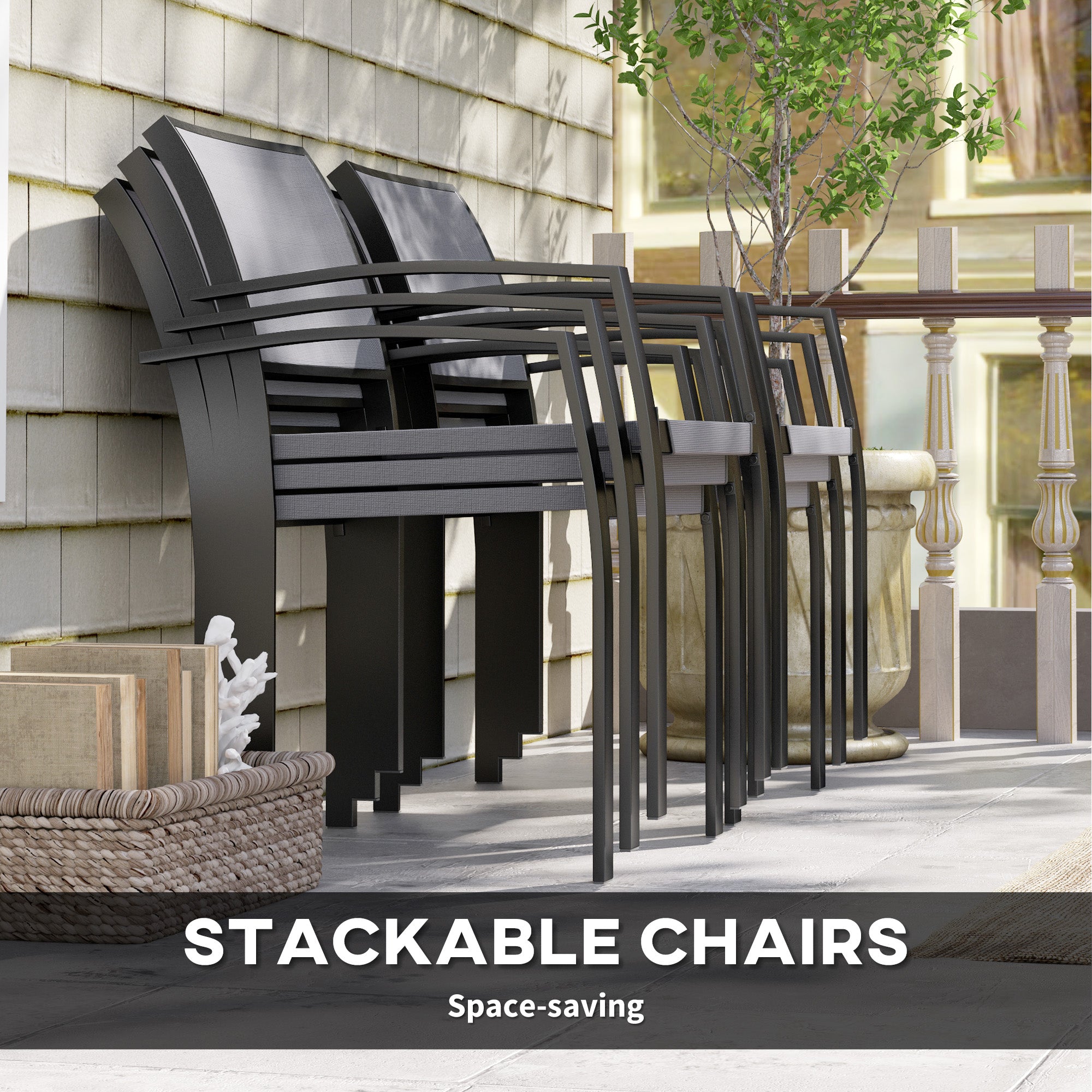 5 Piece Outdoor Garden Dining Set with Texteline Chairs - Grey