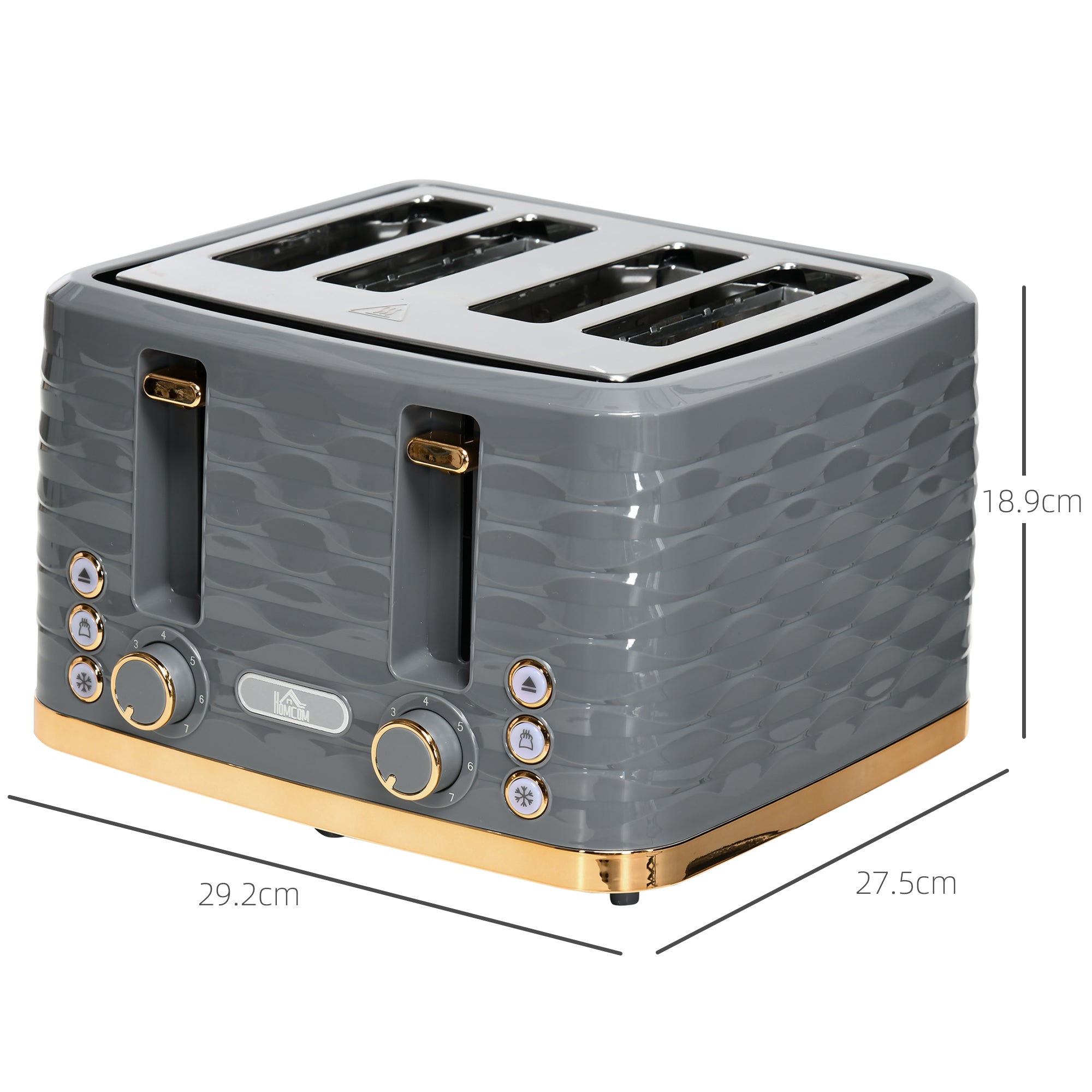 Four-Slice Rippled Toaster with 7 Settings and Safety Features - Grey