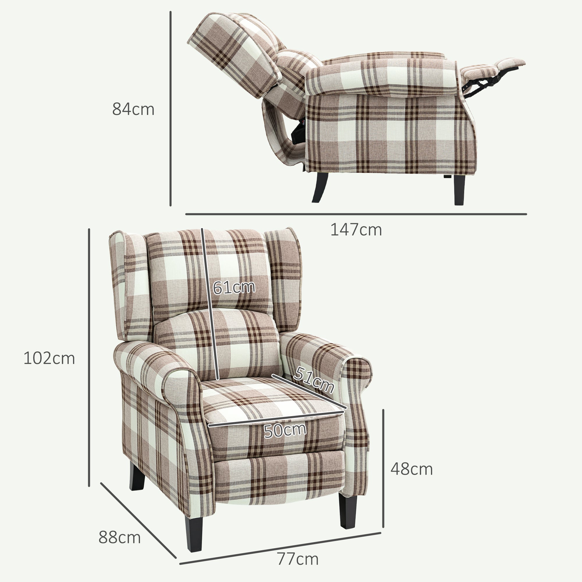 160° Reclining Armchair with Footrest - Brown