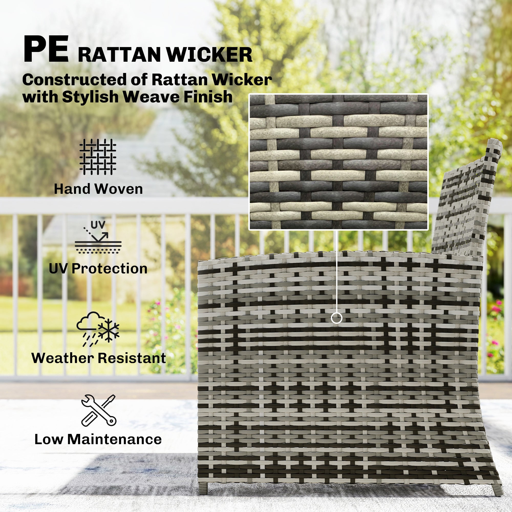 6 Piece Rattan Garden Furniture, Space-Saving Patio Furniture Set with Nesting Tables, Chairs, Stools, Cushions, Grey