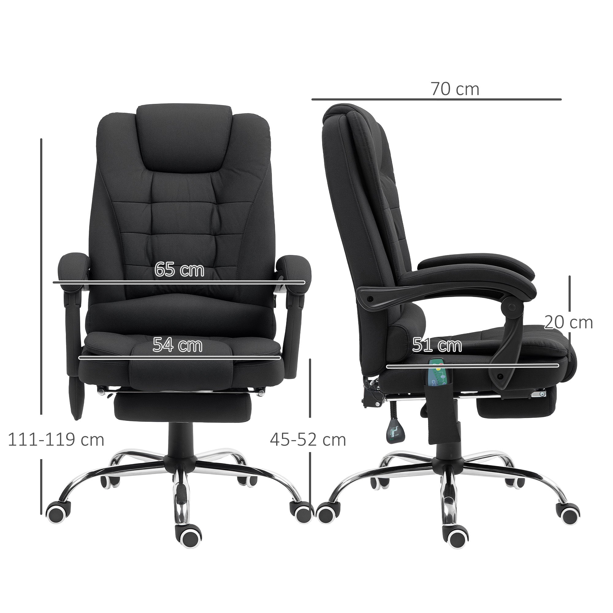 Heated 6-Point Vibration Massage Executive Ergonomic Office Chair with Recliner & Footrest - Black