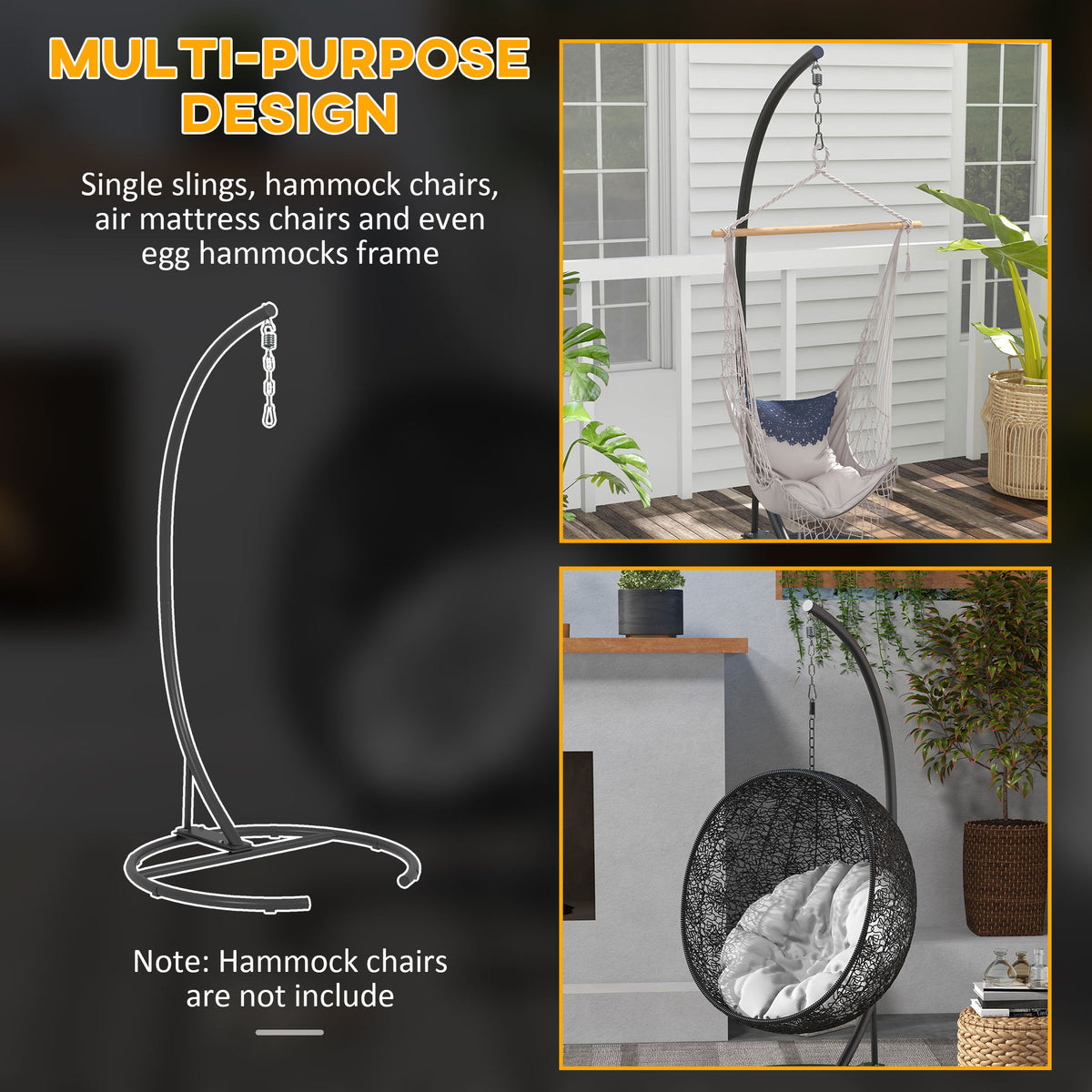 Hanging Hammock Chair Stand with Round Base, C Hanging Swing Stand Frame for Swing/Egg/Hammock Chair, Indoor & Outdoor, Heavy Duty 330 lbs, Black