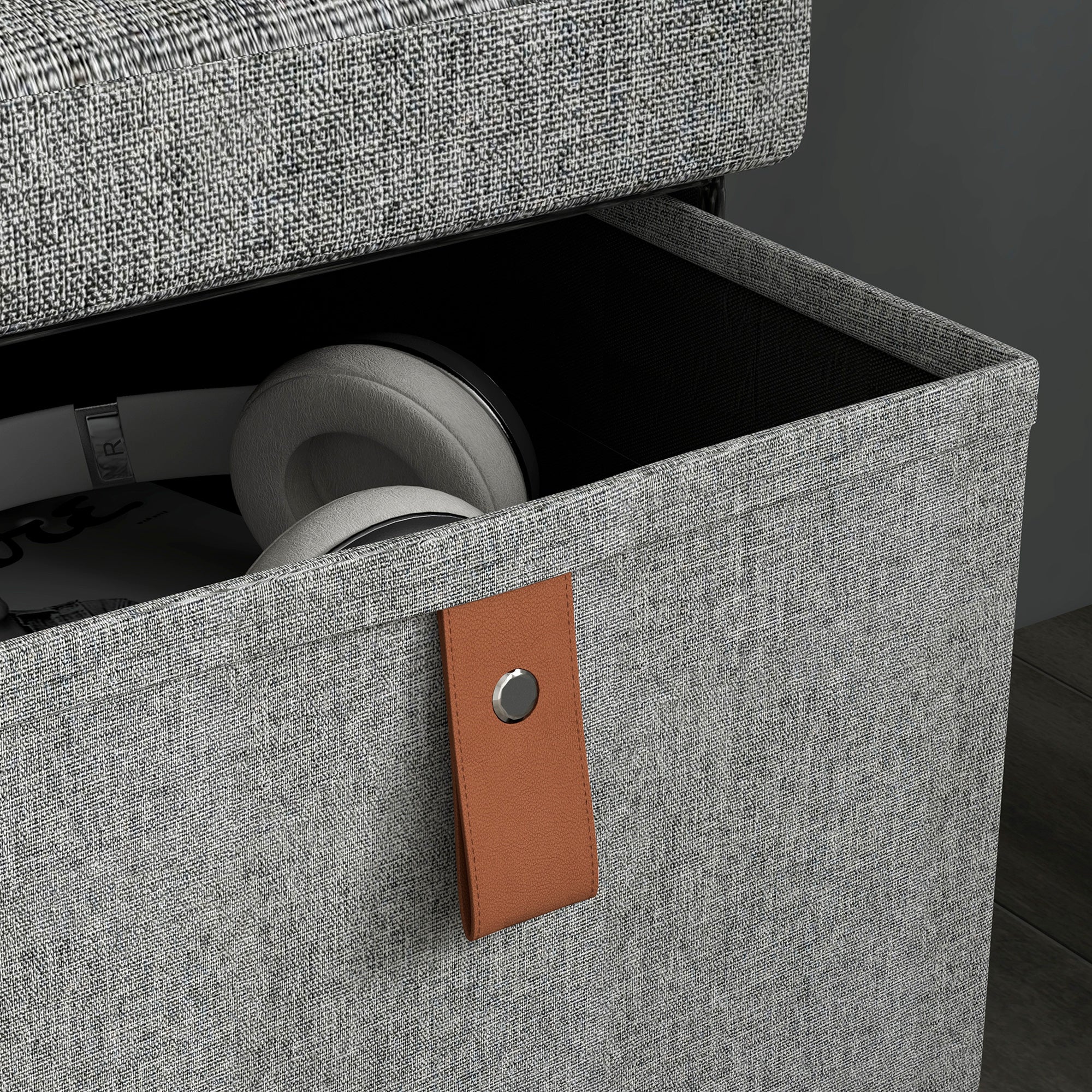 Shoe Bench with Seat, Shoe Storage Bench with Cushion and 6 Fabric Drawers for Entryway, Hallway, Living Room, Bedroom, Light Grey