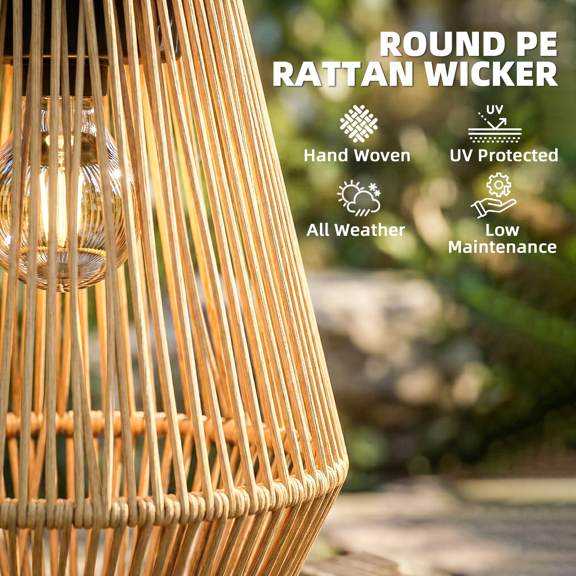 Hanging Solar Lanterns, 2 Pack Rattan Solar Lights with Handle for Patio, Pathway, Terrace, Auto On/Off, Brown
