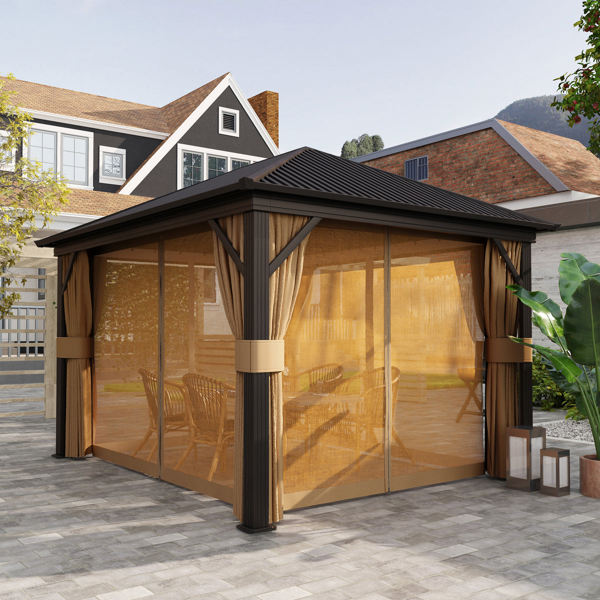 3.6 x 3 Metre Aluminium Frame Hardtop Gazebo with Curtains - Grey
