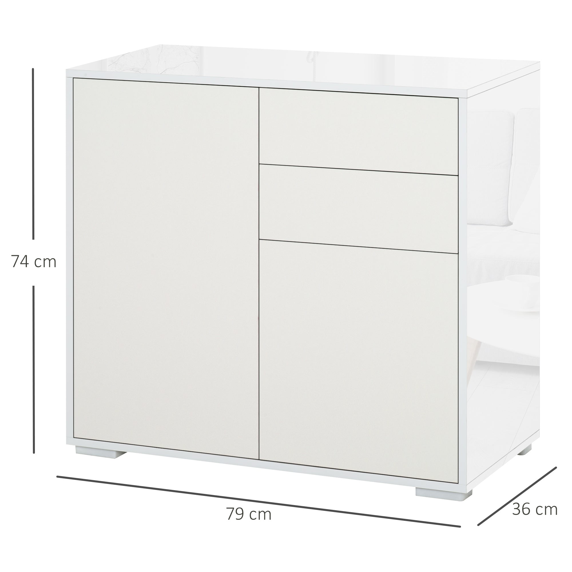 High Gloss Frame Sideboard, Side Cabinet, Push-Open Design with 2 Drawer for Living Room, Bedroom, White