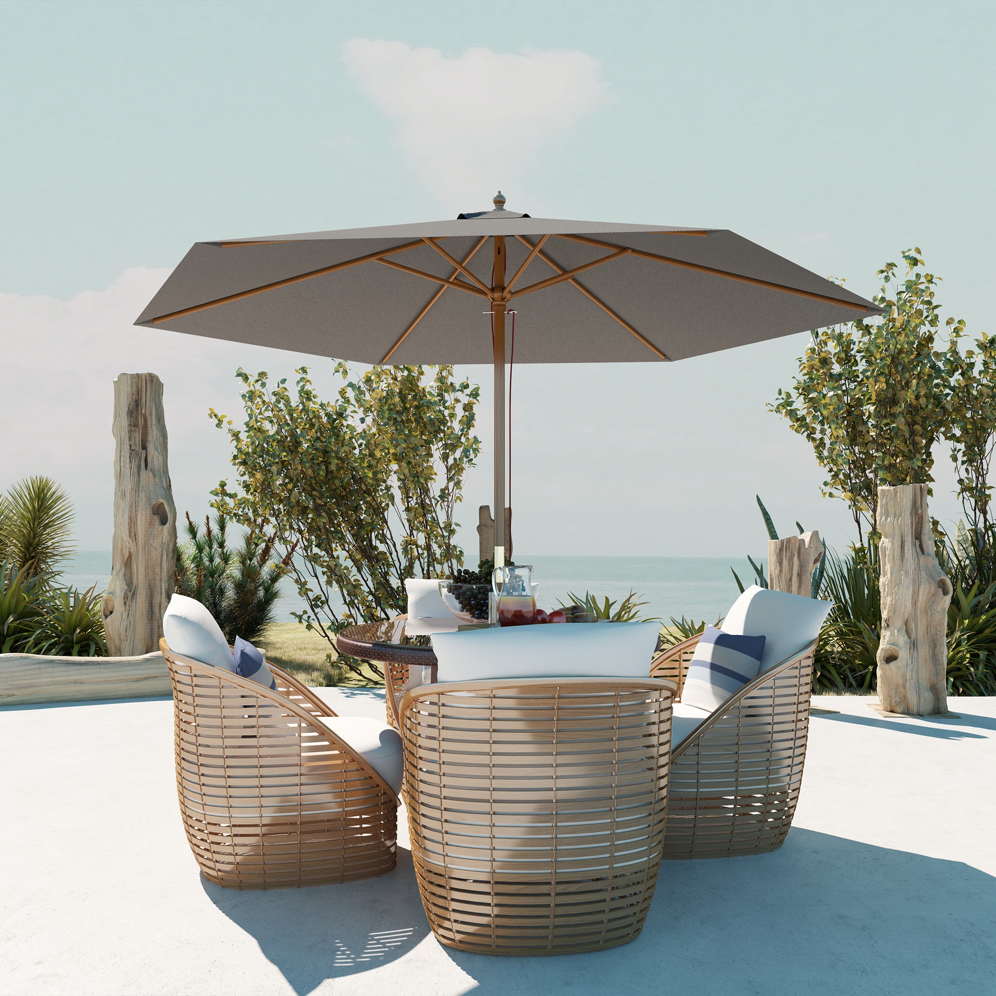 2.5m Wooden Garden Parasol Sun Shade Umbrella - Light Grey