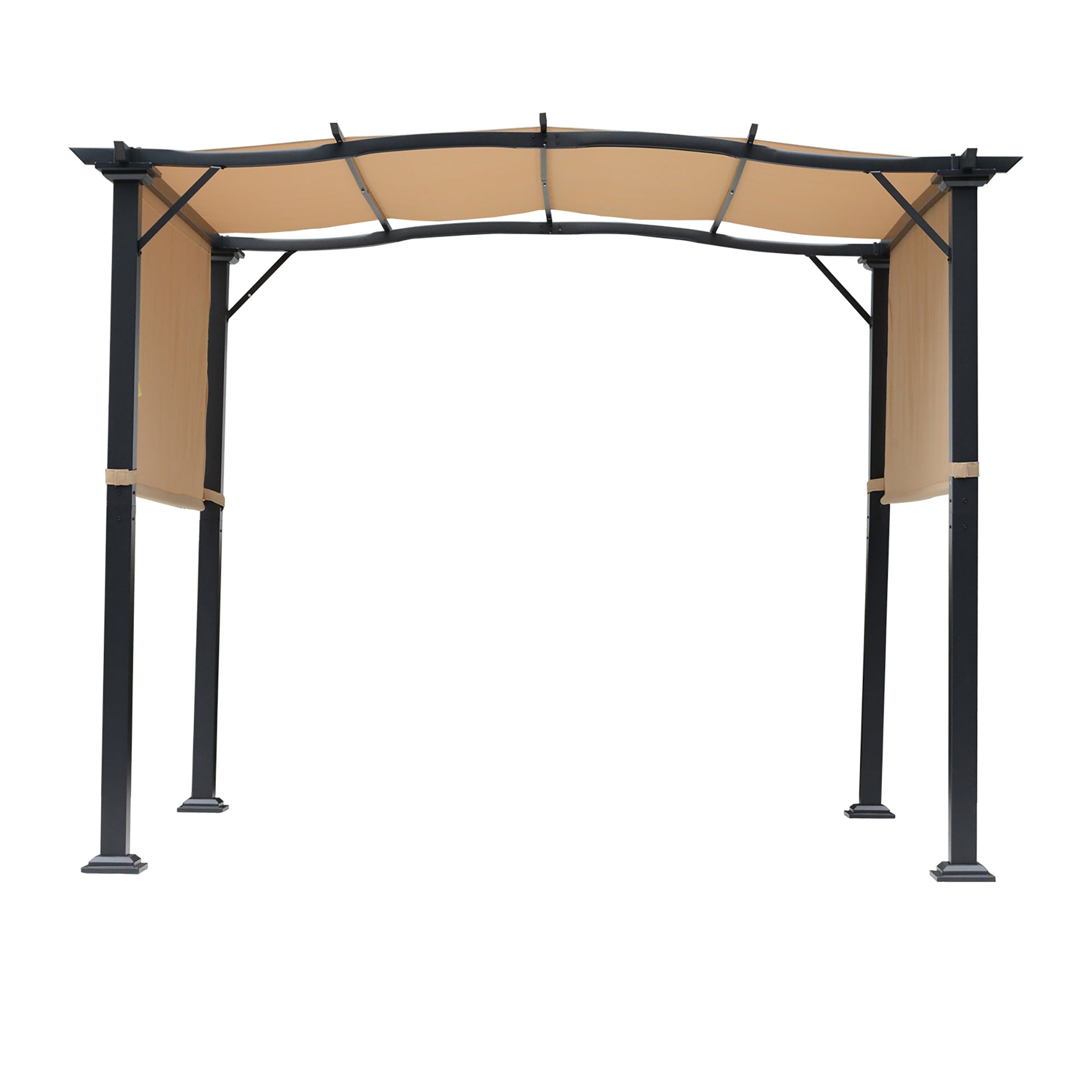 Outdoor Retractable Pergola Garden Gazebo with Two Adjustable Side Canopy Overhead Sun Shade Backyard Canopy Cover, Steel Khaki 2.96x2.45x2.3m