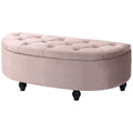 Semi-Circle Storage Bed End Bench Ottoman with Tufted Upholstered Seat and Rubberwood Legs - Pink