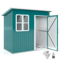 7 x 4ft Galvanised Steel Garden Shed with Lock and Window - Green