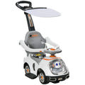 3 in 1 Cartoon Robot Ride On Push Car with Handle, Light Music, Horn & Storage - White