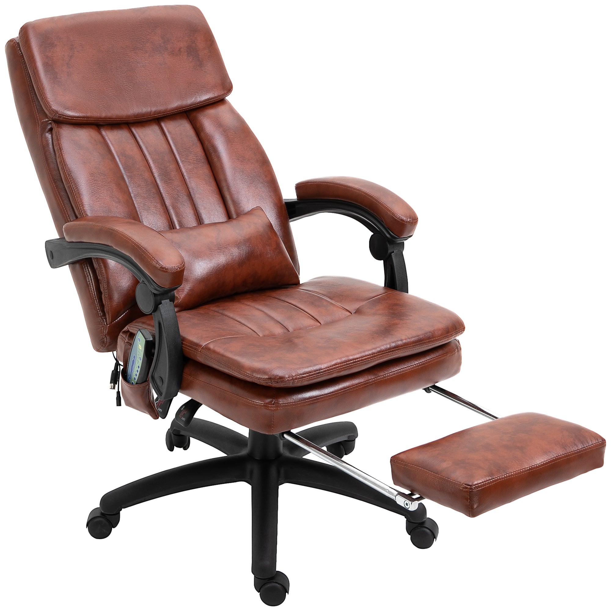 High Back Office Chair, Gaming Recliner Chair with Footrest, 7 Massage Points, Adjustable Height, Reclining Back, PU Leather, Brown