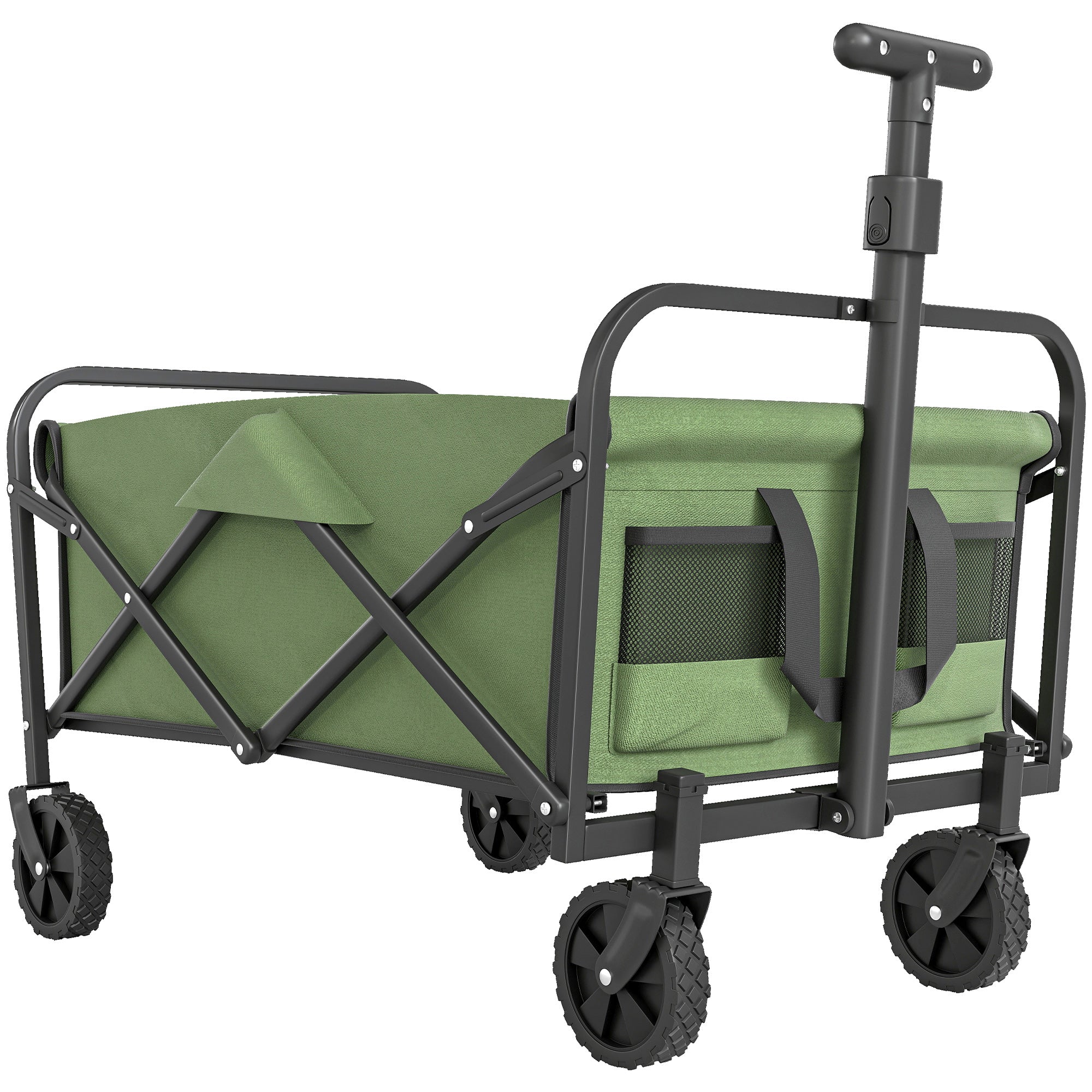 93L Festival Trolley on Wheels, Garden Folding Trolley Cart, 120kg Heavy Duty Collapsible Folding Wagon with Adjustable Handle and Carrying Bag for Beach, Camping, Festival, Green
