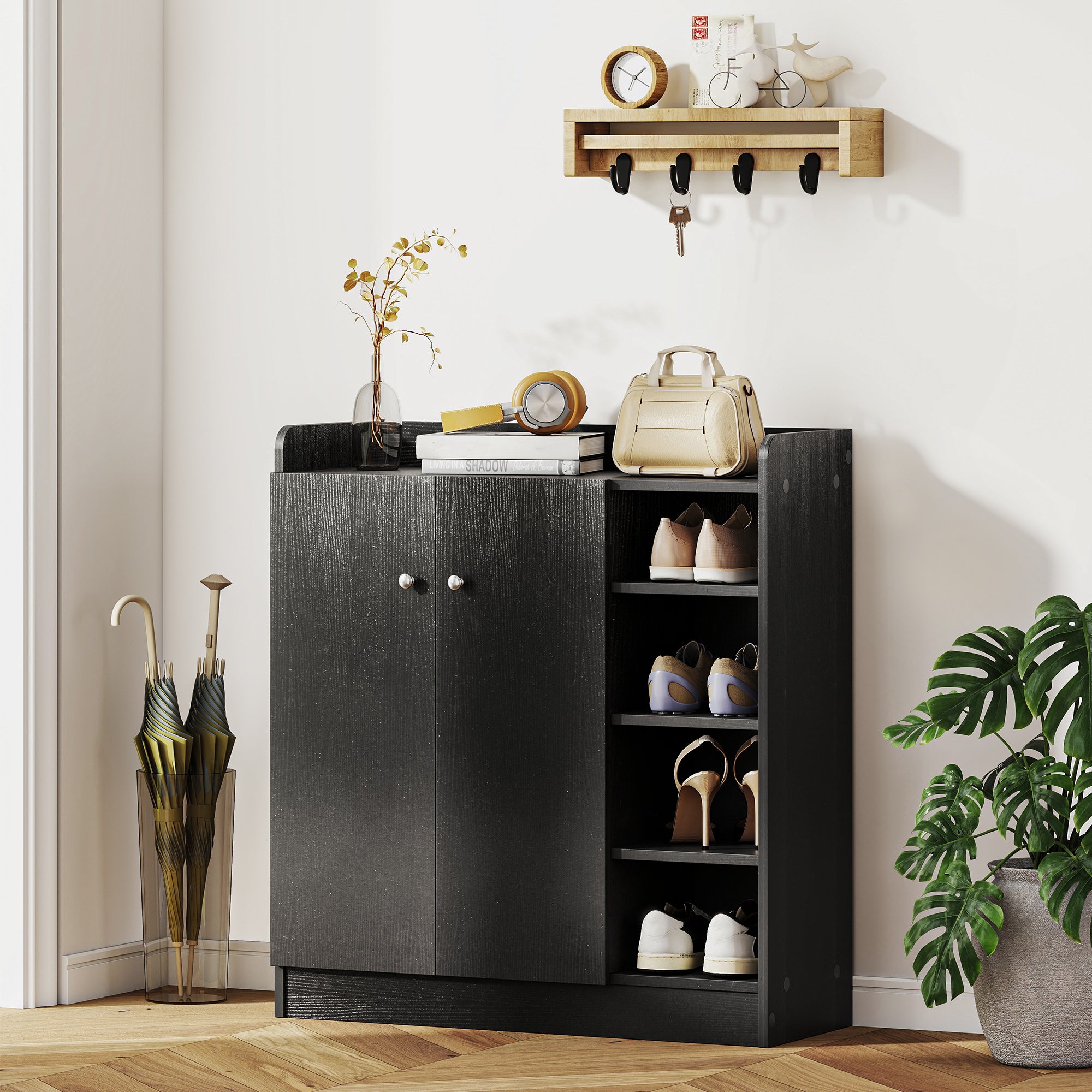 Shoe Storage Cabinet with Adjustable Shelves - Black
