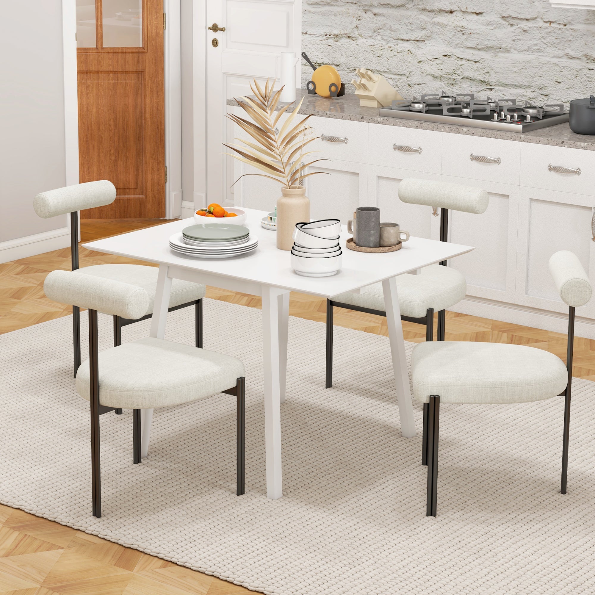 Solid Wood Folding Drop Leaf Dining Table for 2-4 People, Rectangle Kitchen Table - White