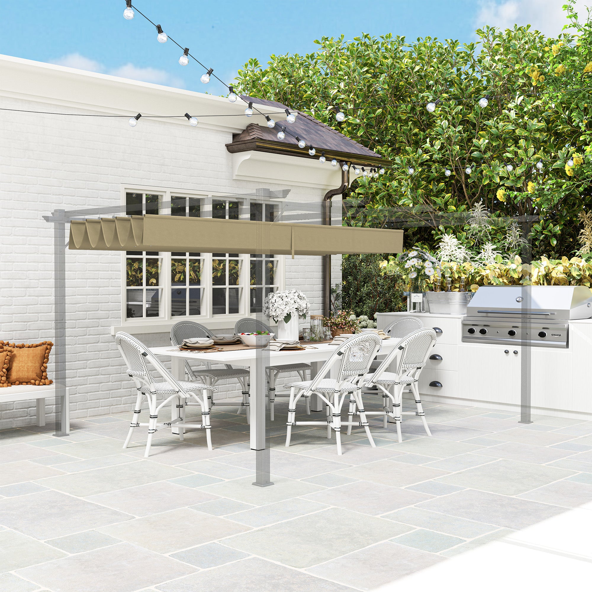 Retractable Pergola Canopy Replacement 4x3 Metre Polyester Tan