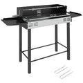 BBQ Rotisserie Charcoal Grill Roaster with 3-Level Grill Grate & Side Shelves - Black Silver