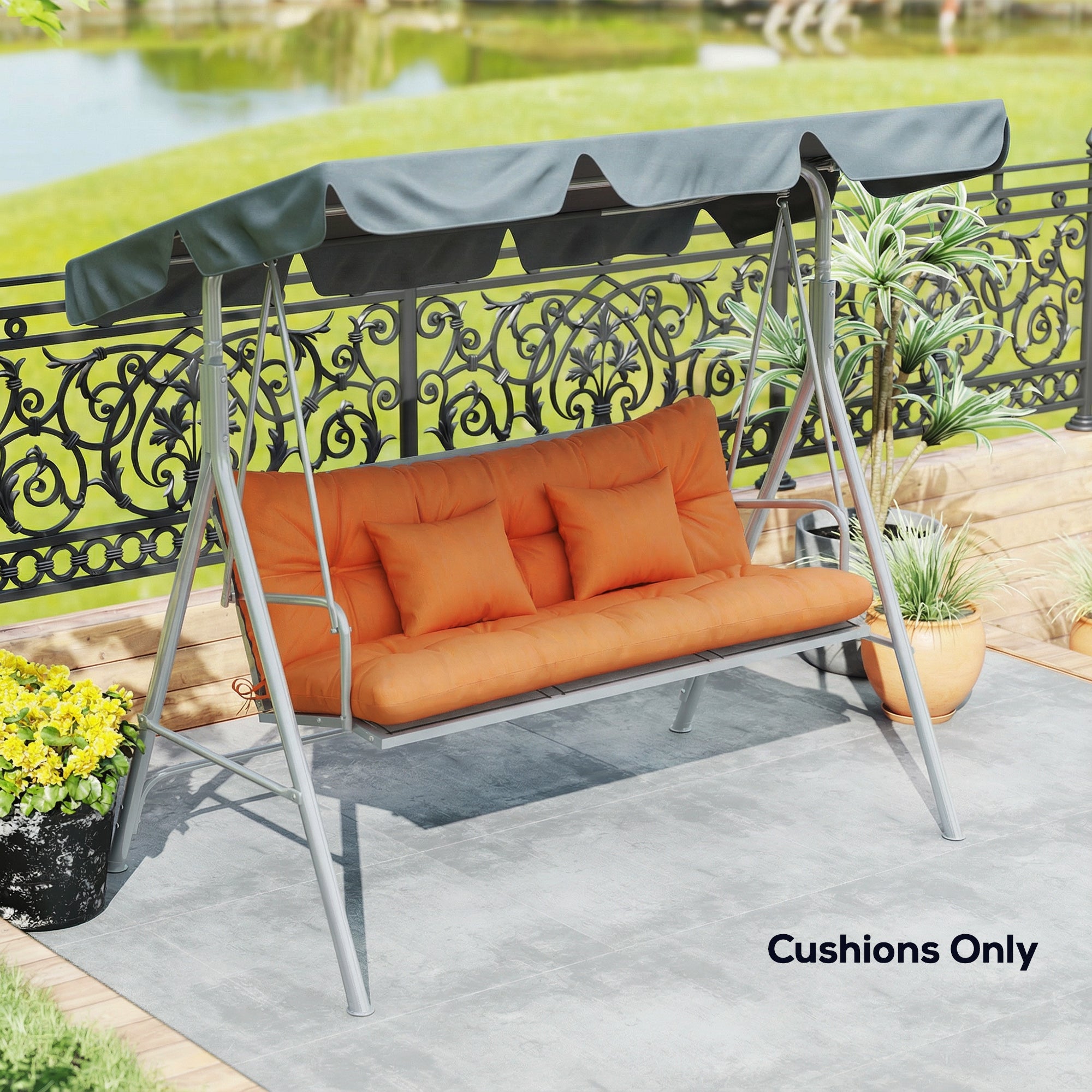 Outdoor Seat Cushions Back Cushion with 2 Pillows, Water Repellent Seat Pads for 3-Seater Chair, Orange
