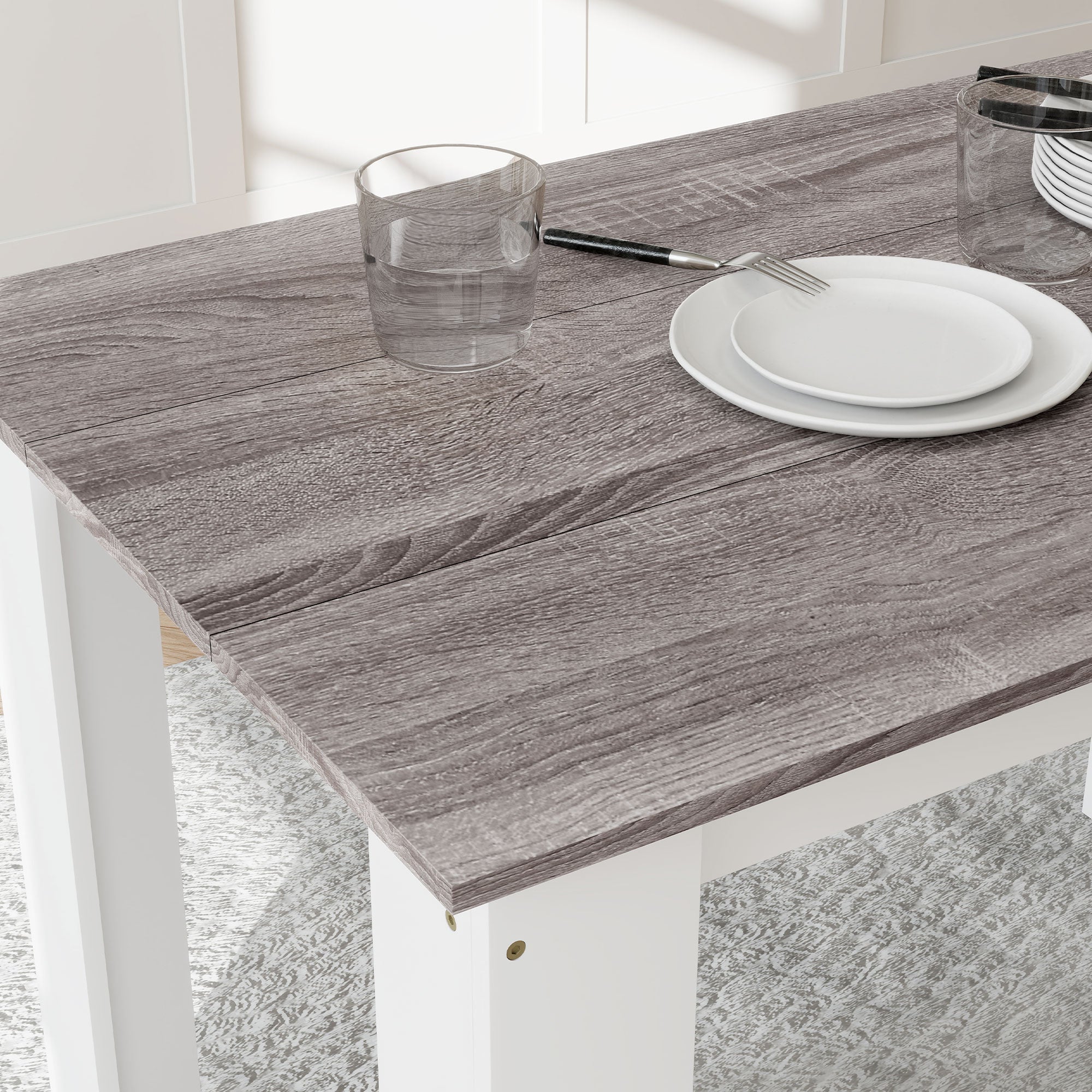 Dining Table for 4-6 People, Kitchen Table with Wood Effect for Dining Room, Grey