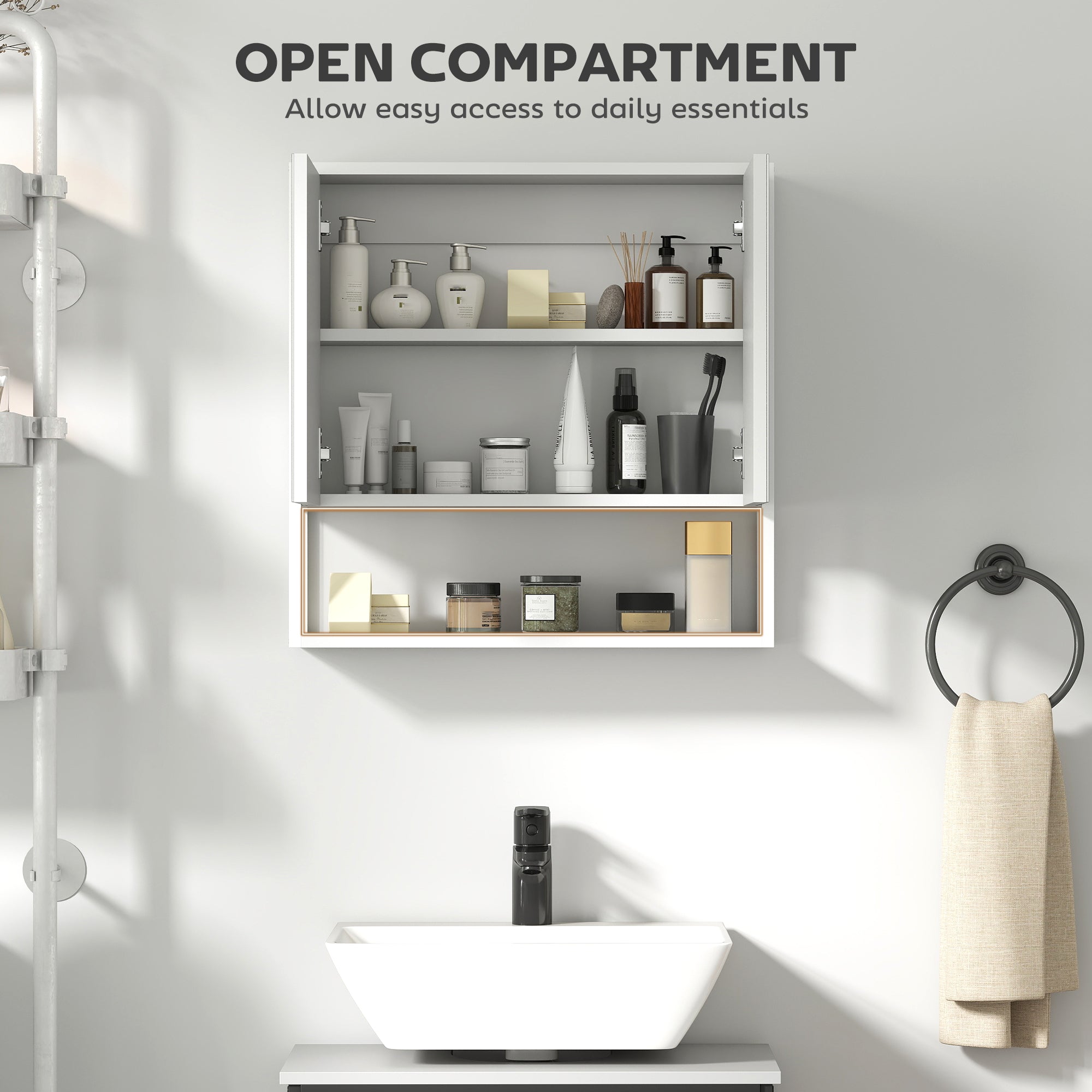 Bathroom Mirror Cabinet with Soft-Close Doors and Adjustable Shelf - White