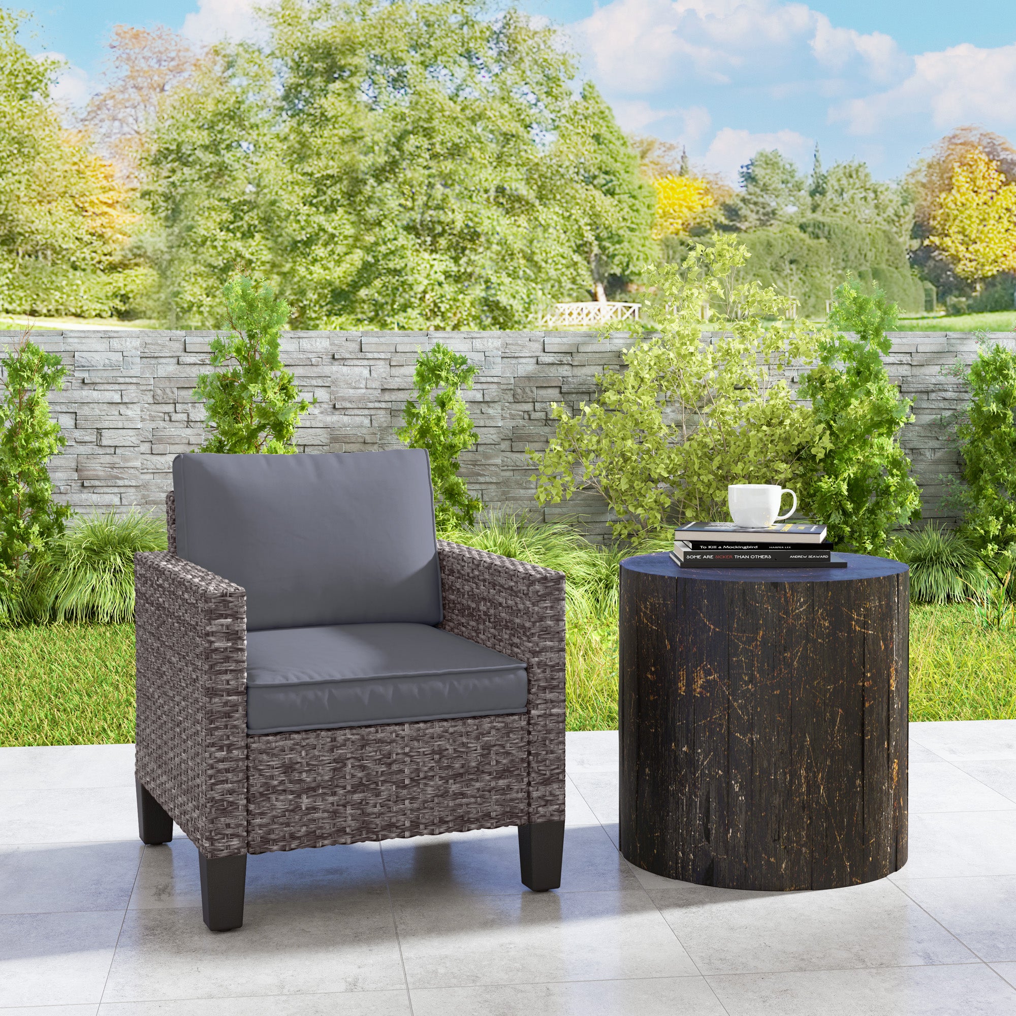 Single Rattan Armchair with Removable Cushions - Mixed Grey