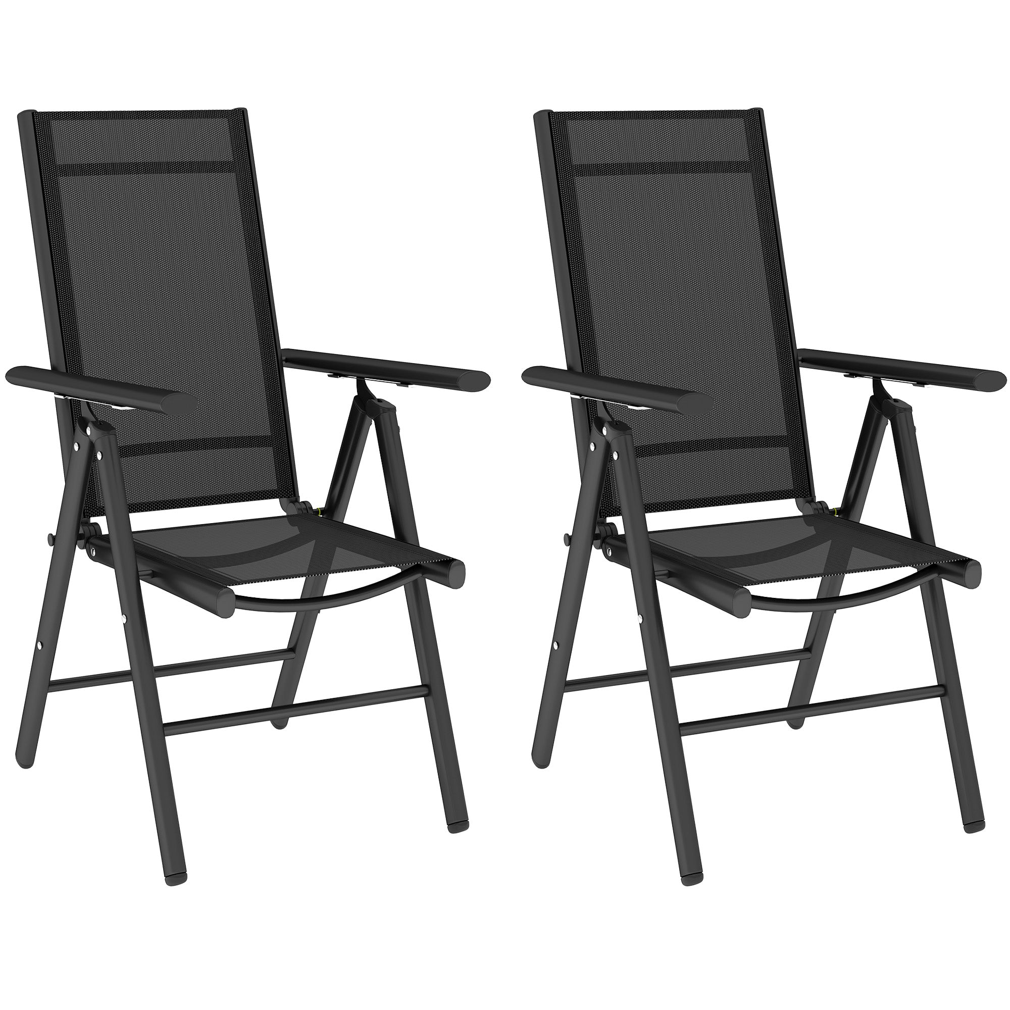 Set of 2 Aluminium Frame Folding Camping Chairs with Breathable Mesh - Black