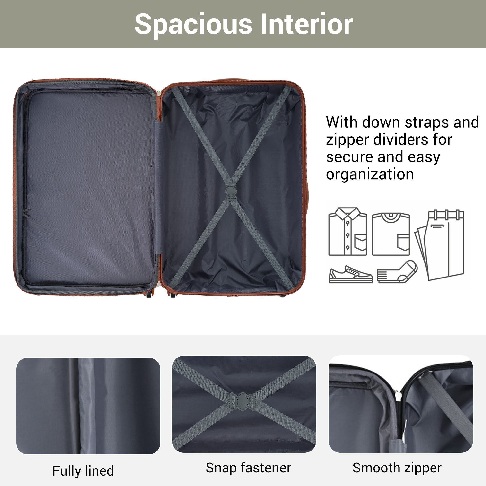 20" 4-Wheel ABS Hard Shell Travel Trolley Suitcase with Adjustable Handle, Luggage with Secure Lock, 35L x 23W x 57H cm, Brown+Green