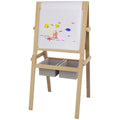 3 in 1 Kids Art Easel with Paper Roll and Storage Baskets - Natural Wood