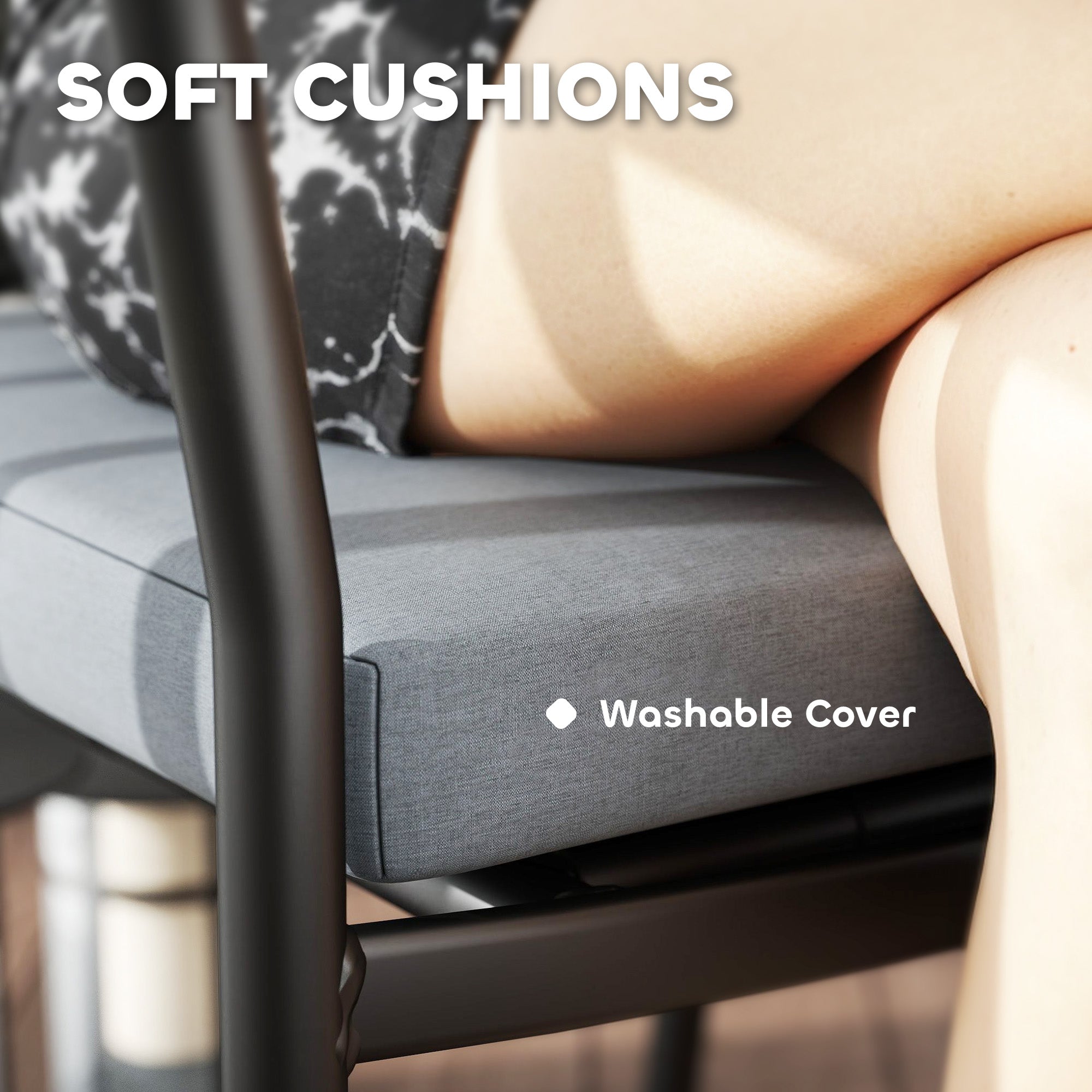 3 Piece Rattan Bistro Set with Cushions and Glass Top Table - Grey