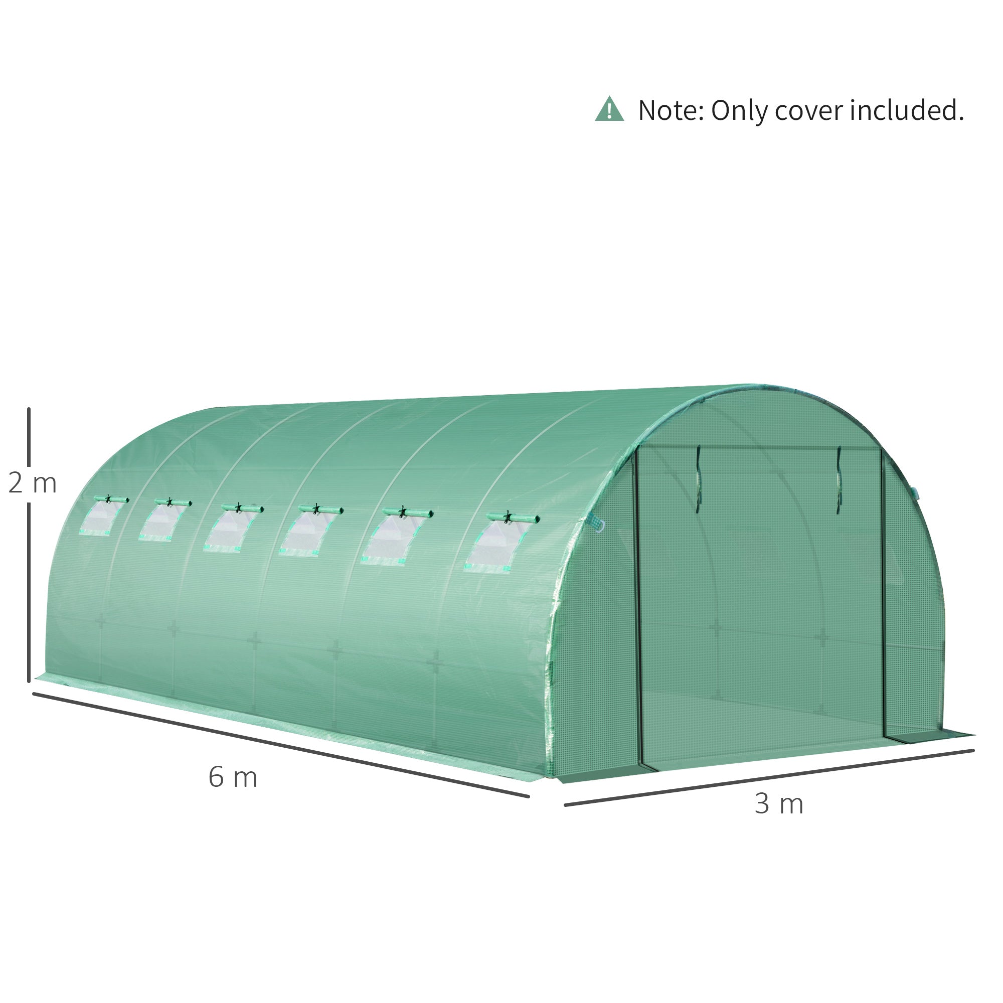 6 x 3 x 2m Greenhouse Replacement Cover ONLY Winter Garden Plant PE Cover for Tunnel Walk-in Greenhouse with Roll-up Windows Door Outdoor, Green