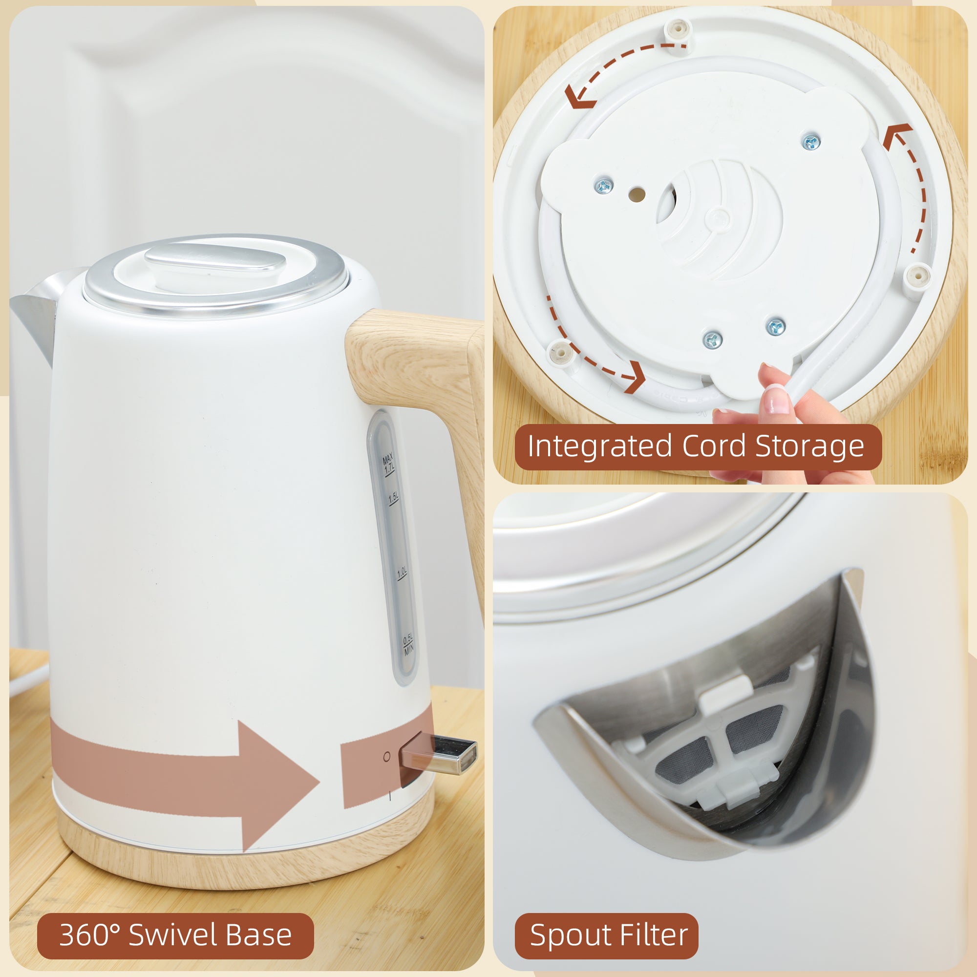 Kettle and Toaster Set, 1.7L 3000W Fast Boil Kettle & 2 Slice Toaster Kitchen Set with 7 Level Browning Controls, Defrost, Reheat, Auto Off, Boil-dry Protection, White