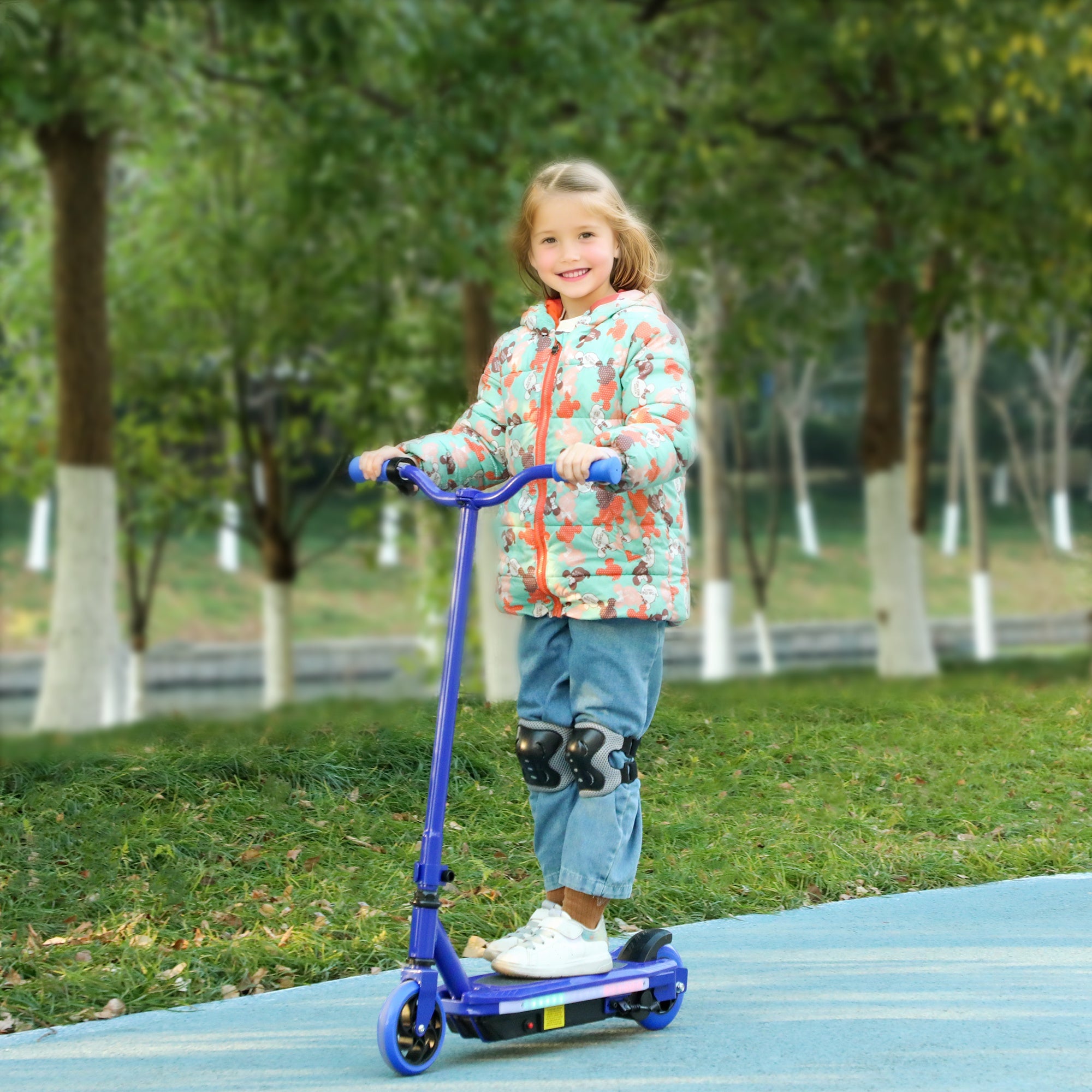 Electric Scooter for Ages 6-14, with Colourful Light and Electric Brake, Electric Scooter E Scooter, Up to 10 KM/H & 8 KM, Blue