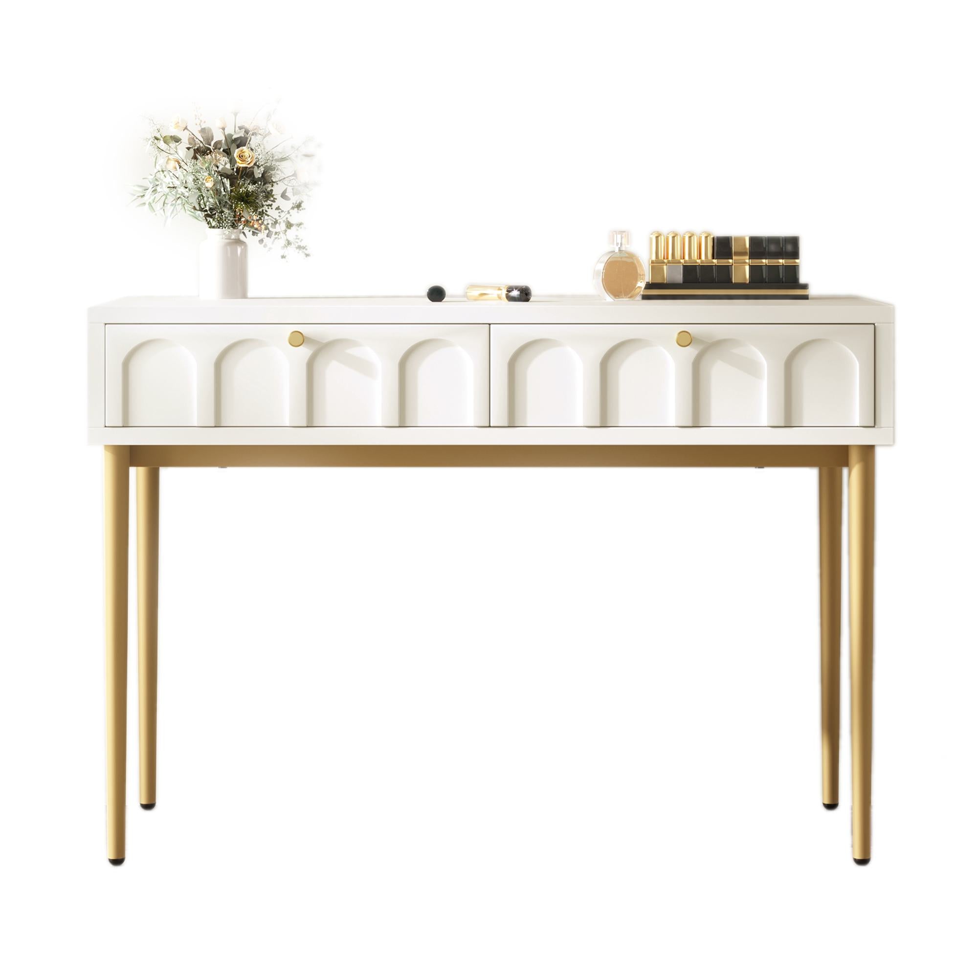 Space-Saving Dressing Table with 2 Drawers - White