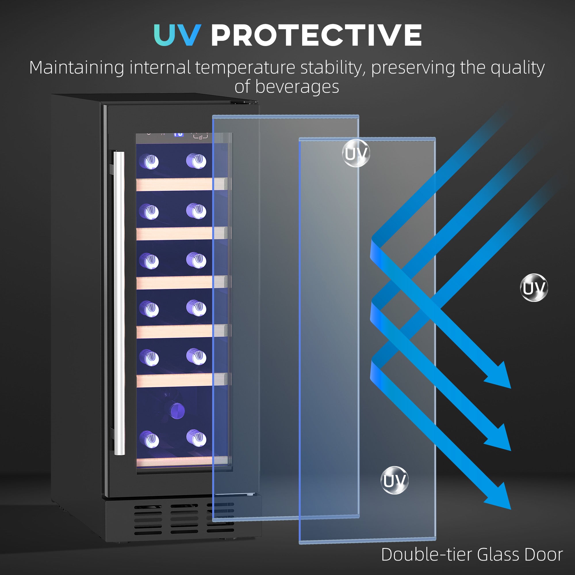 19 Bottle Wooden Rack Wine Fridge 5-18℃ Temperature Control - Black