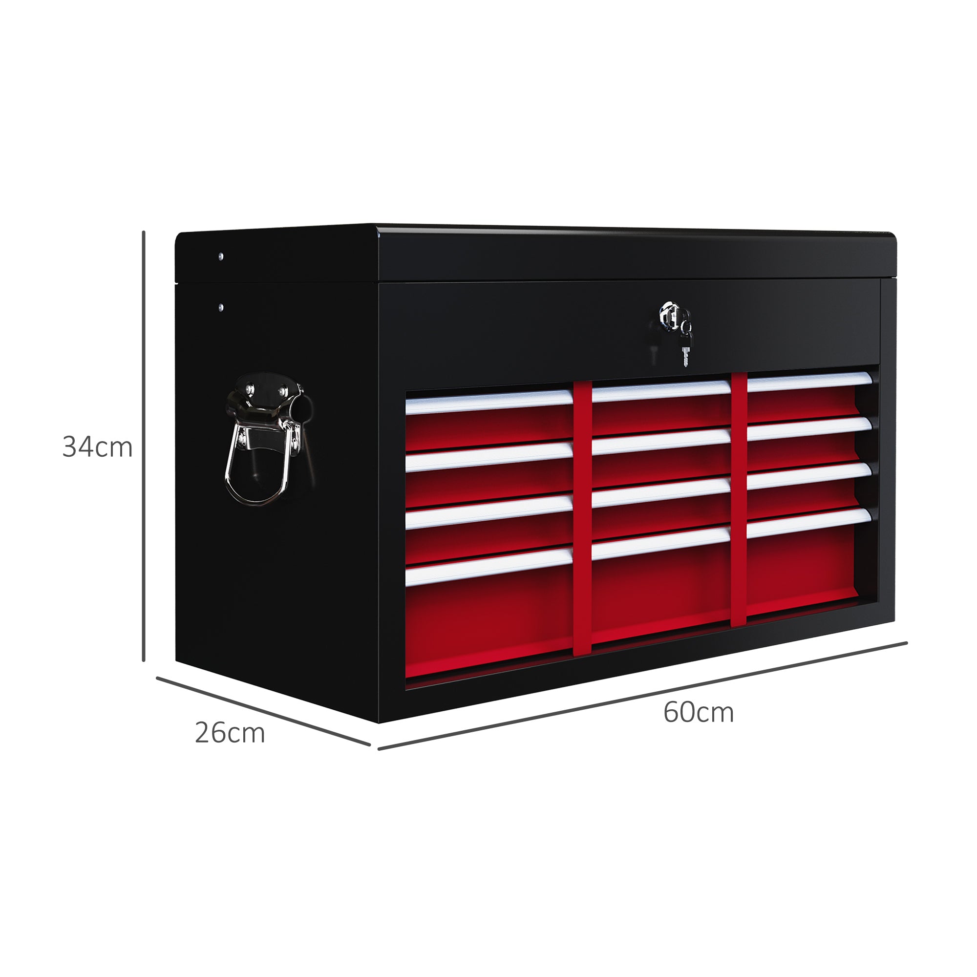 Steel Six Drawer Tool Storage Carry Chest, with Lock and Keys - Red