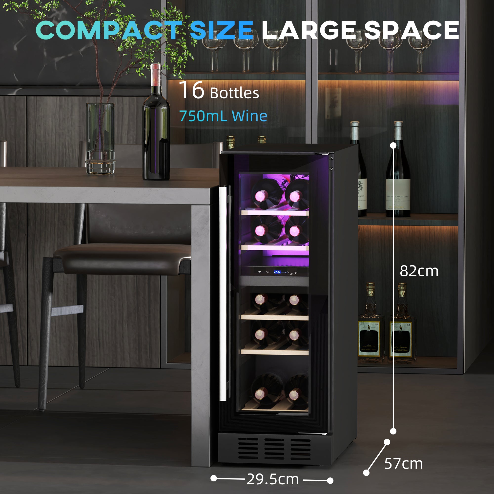 16 Bottle Dual Zone 5-18℃ Wine Fridge - Black