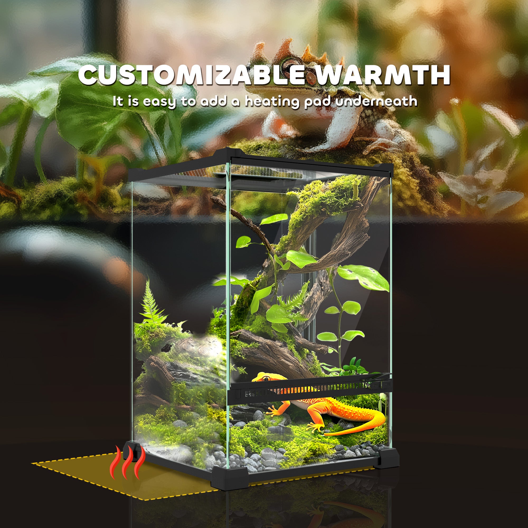 12L Vivarium for Lizards, Frogs, Snakes, Turtles, Tortoises w/ Anti-Escape Design, Ventilation