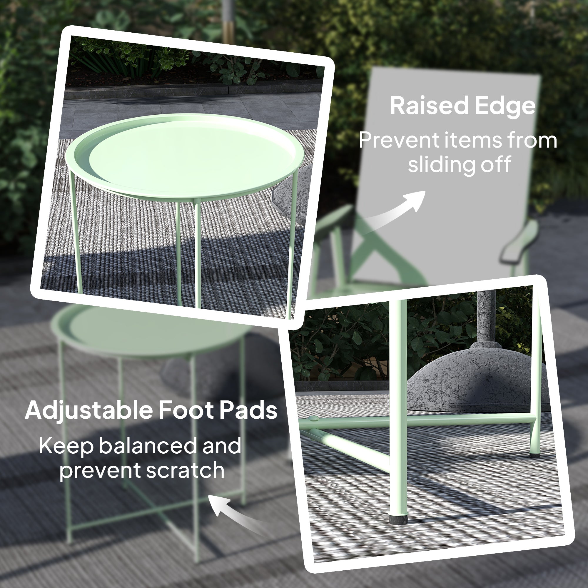 Steel Removable Tray Top Garden Table with Foldable Legs - Green