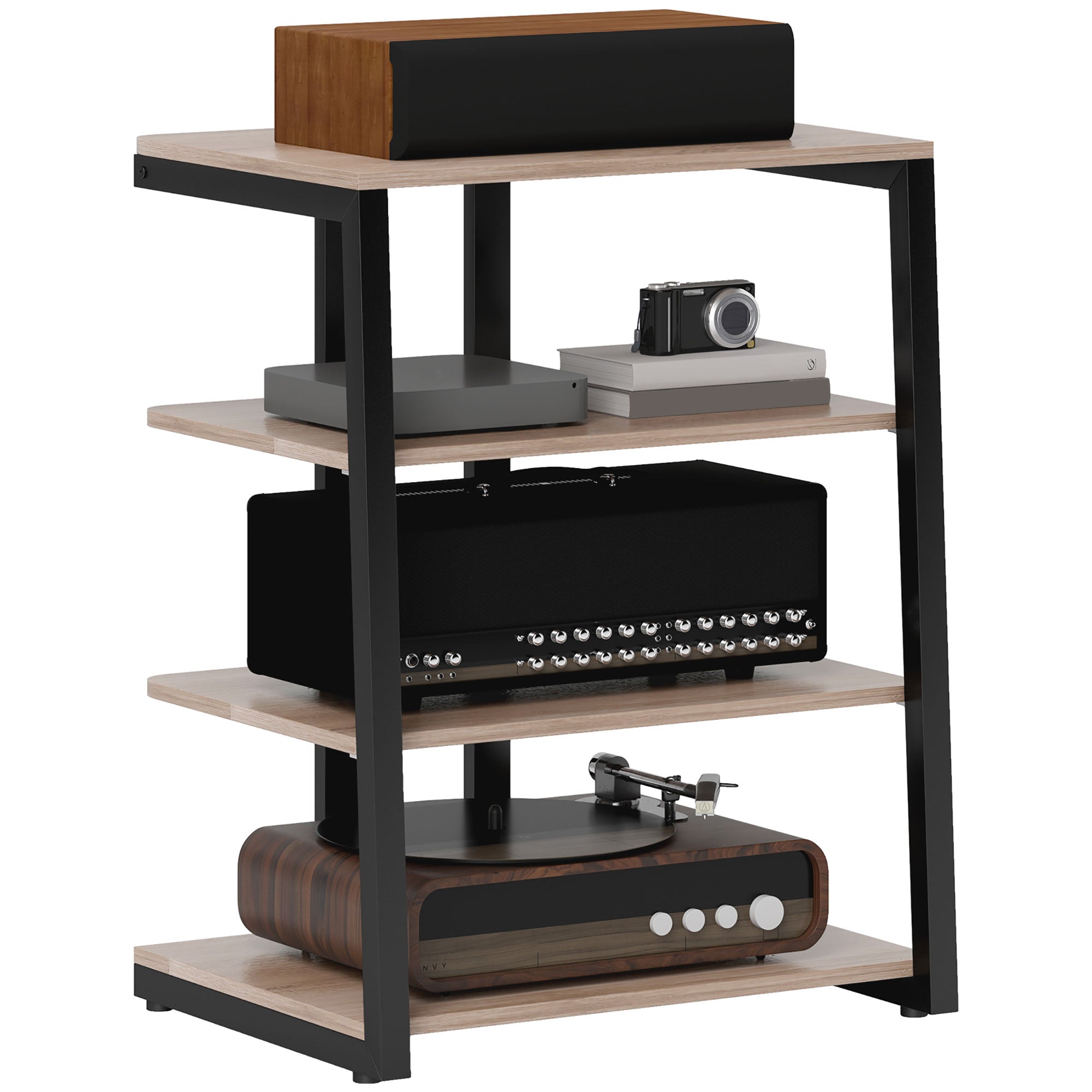 HiFi Stand, with Four Storage Shelves - Grey