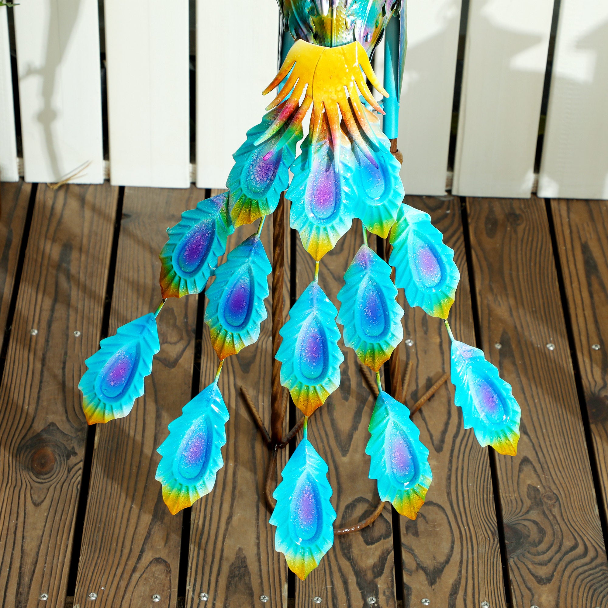 Peacock Metal Garden Statue with Stakes Multi-Colour Outdoor Decoration