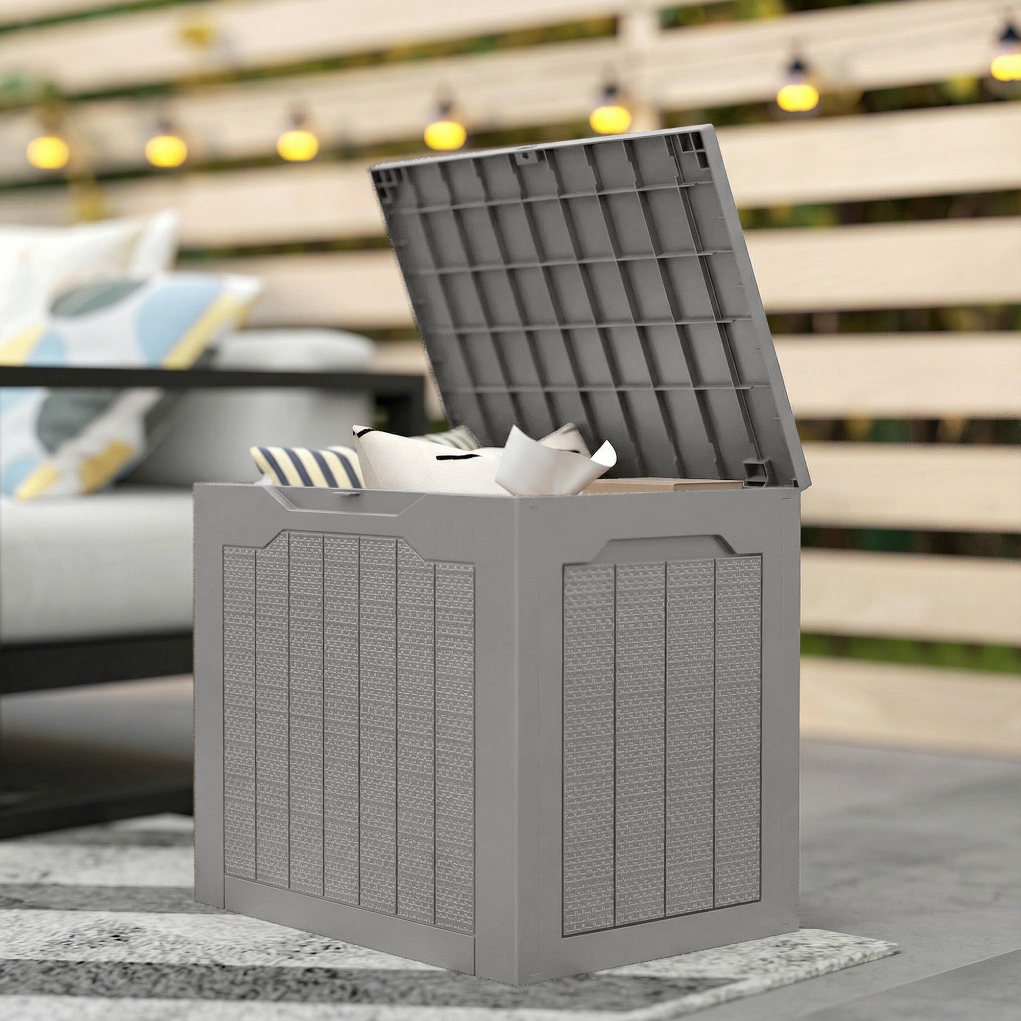93L Plastic Garden Storage Box, Outdoor Storage Box with Handles, Waterproof Outdoor Storage Container, Khaki