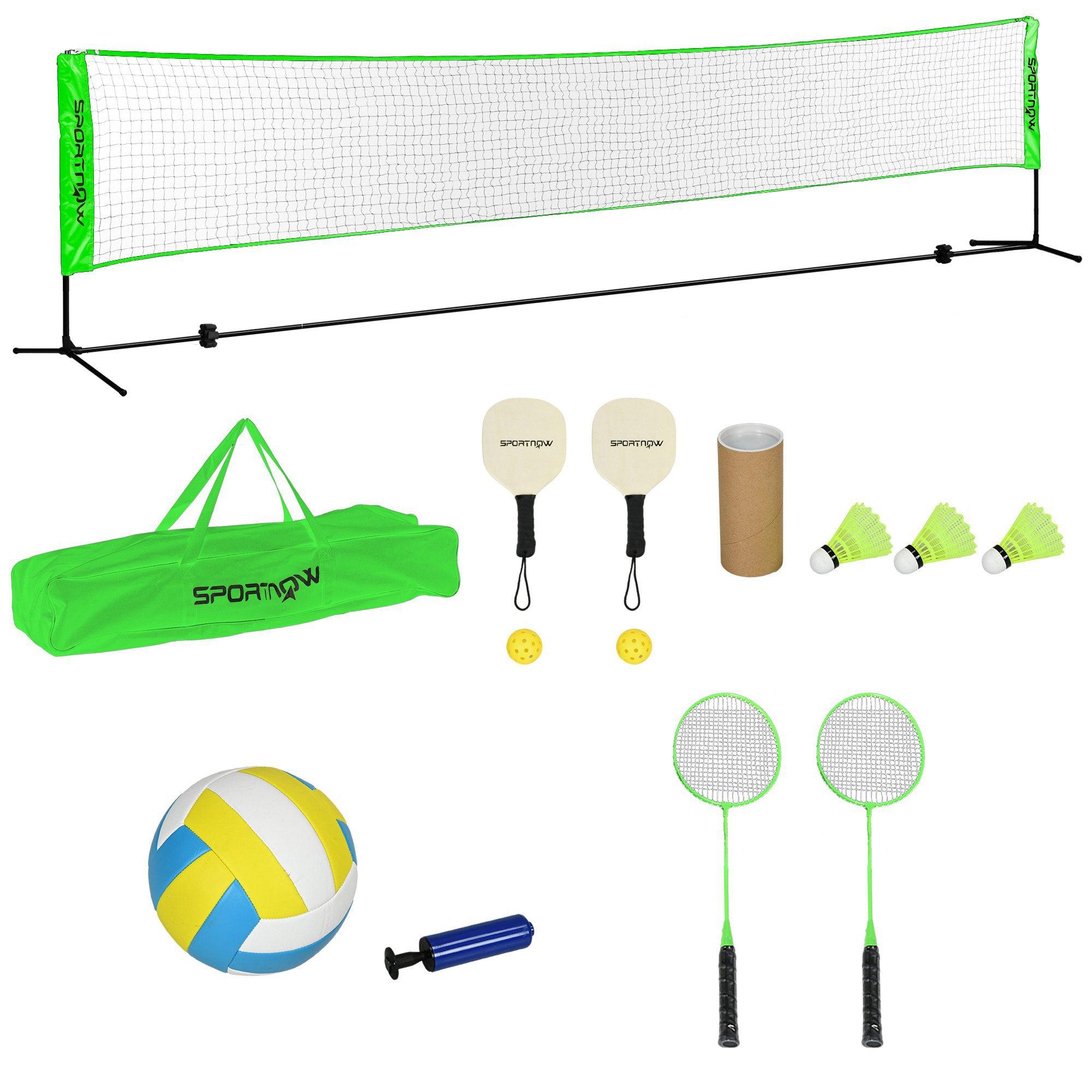 Badminton Net Set, Height Adjustable Net for Pickleball, Volleyball, Badminton, with 3 Shuttlecocks, 4 Rackets