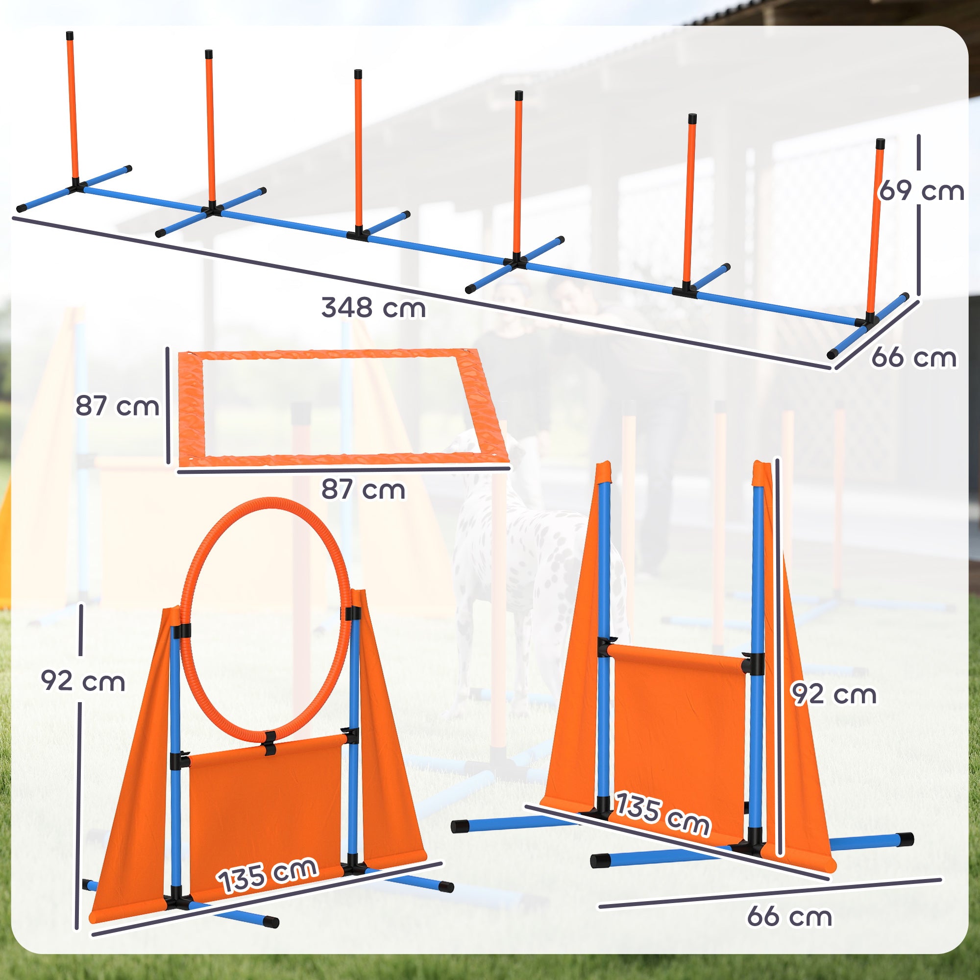 6-Piece Dog Agility Training Set with Weave Poles, Jump Ring, Hurdle, Pause Box & Carry Bag - Orange