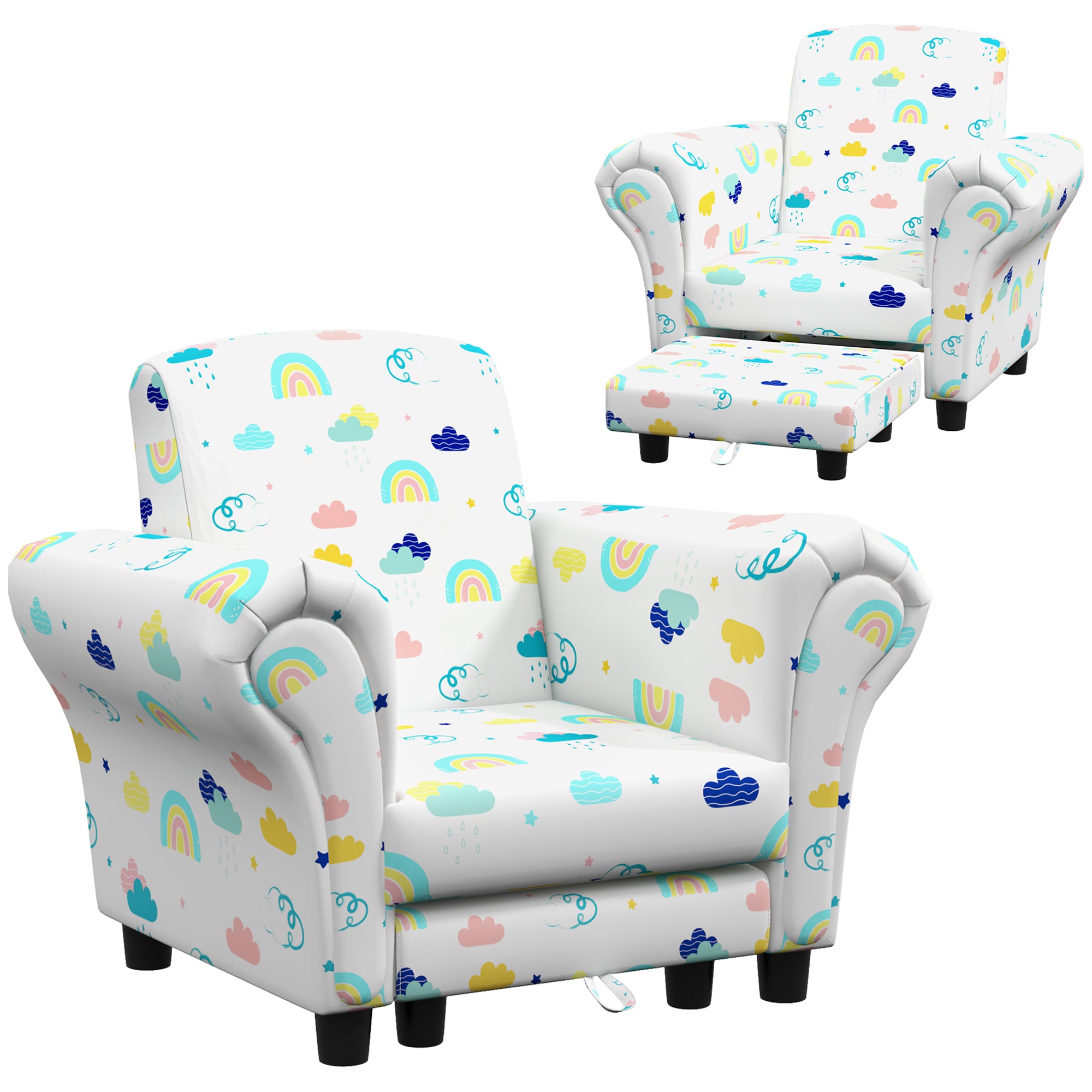 2 Piece Kids Sofa Set with Cloud Design, Wooden Frame, for 1.5-3 Years Old, White