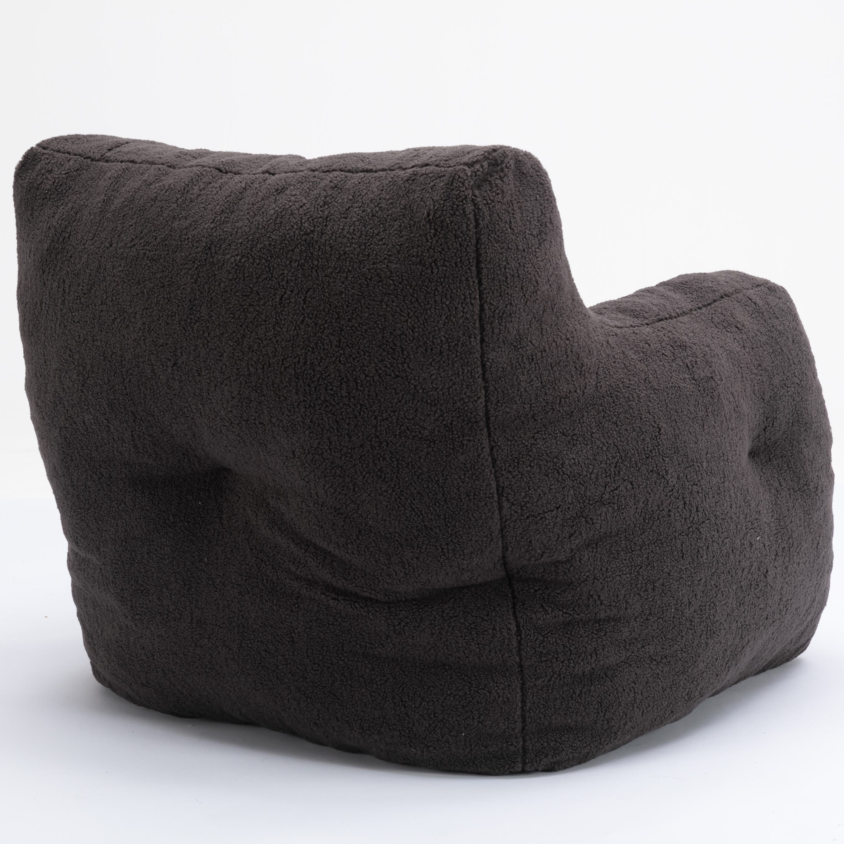 Soft Tufted Foam Bean Bag Armchair with Teddy Fabric, Recliner Sofa with Ergonomic Backrest, 100L x 94W x 70H cm, Dark Gray