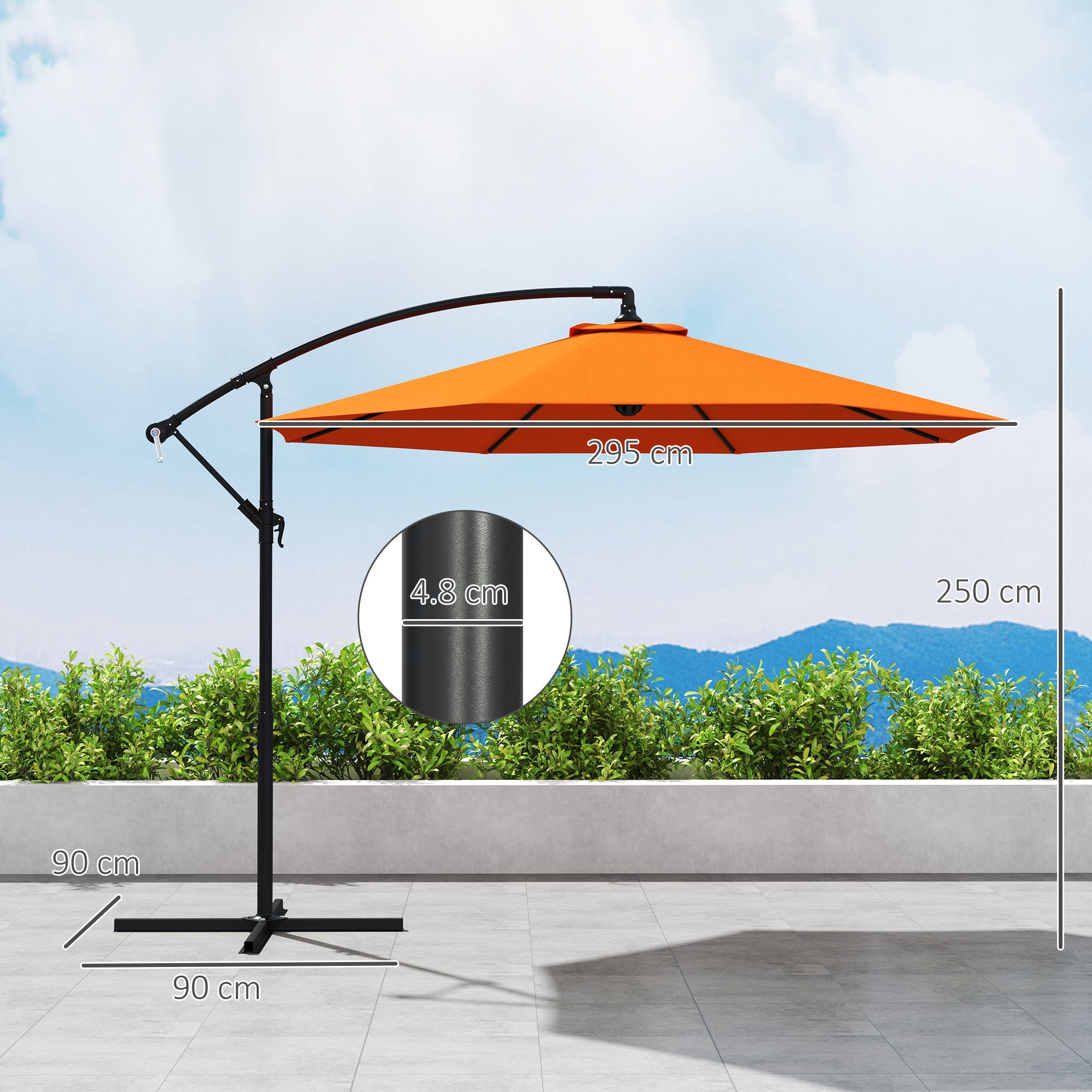 3 Metre Overhanging Garden Parasol with Base - Durable Orange